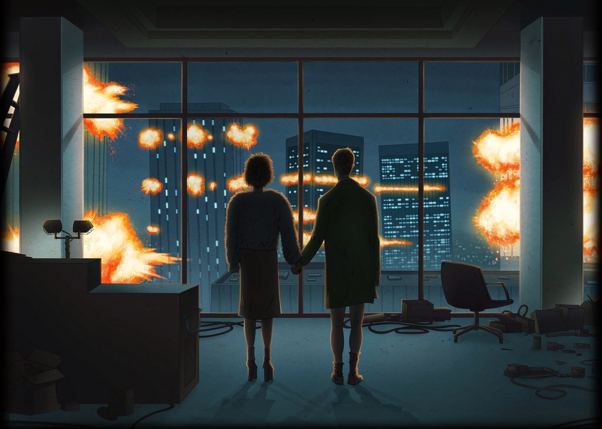 Fight Club, Il narratore, Marla Singer, Finale, Esplosioni, Full HD, sfondo desktop