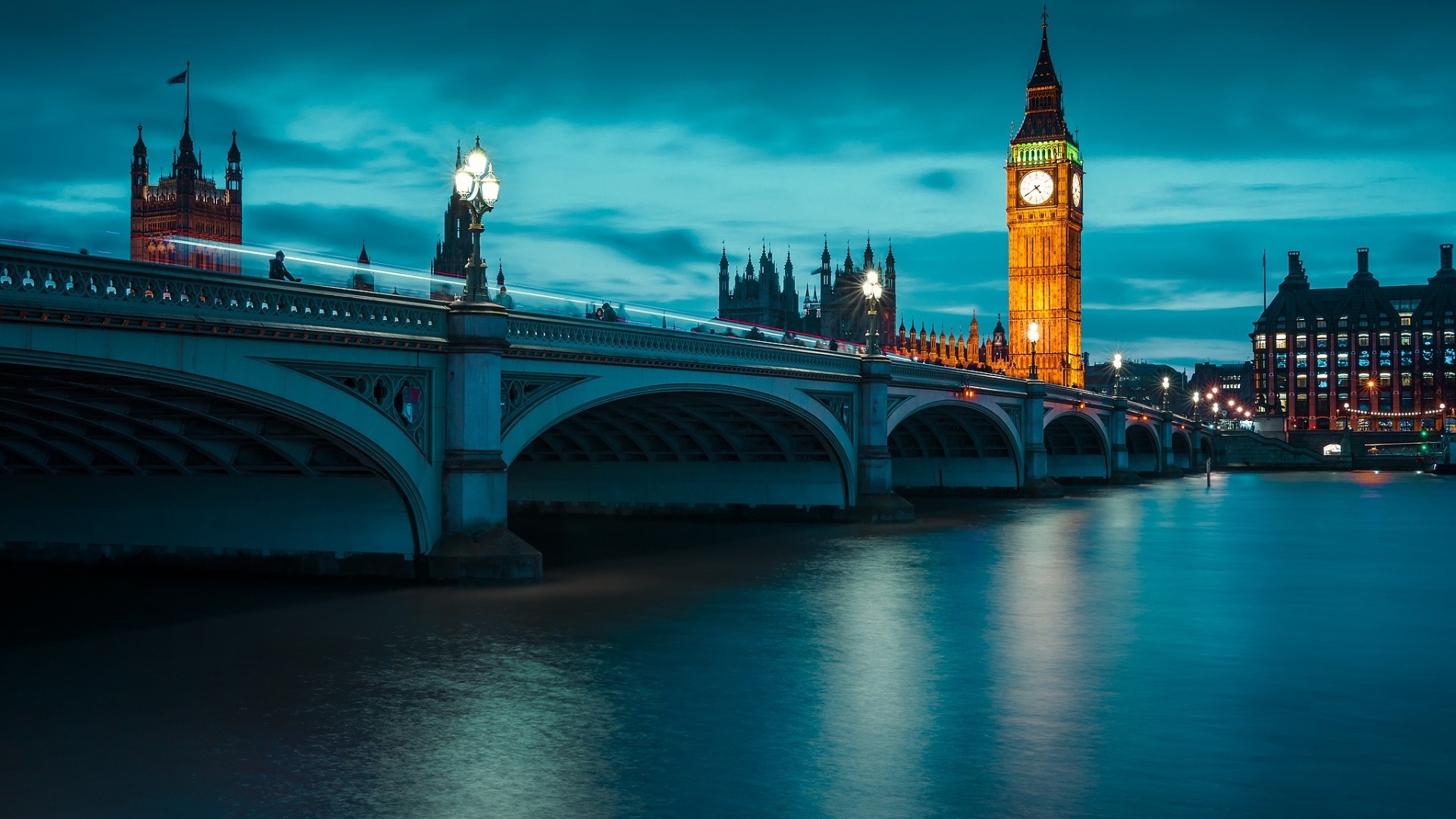 Big Ben, Westminster Bridge, Londra, Tamigi, Crepuscolo, 1920x1080, immagine di sfondo