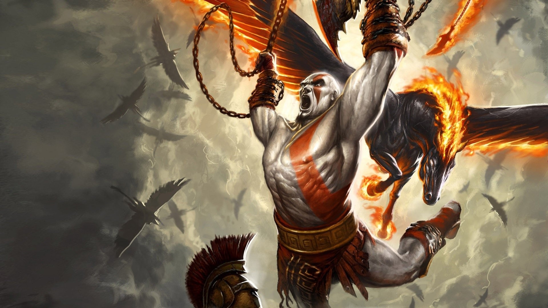 Kratos, God of War II, Pegaso, Catene, Fuoco, Full HD, sfondo Windows 11