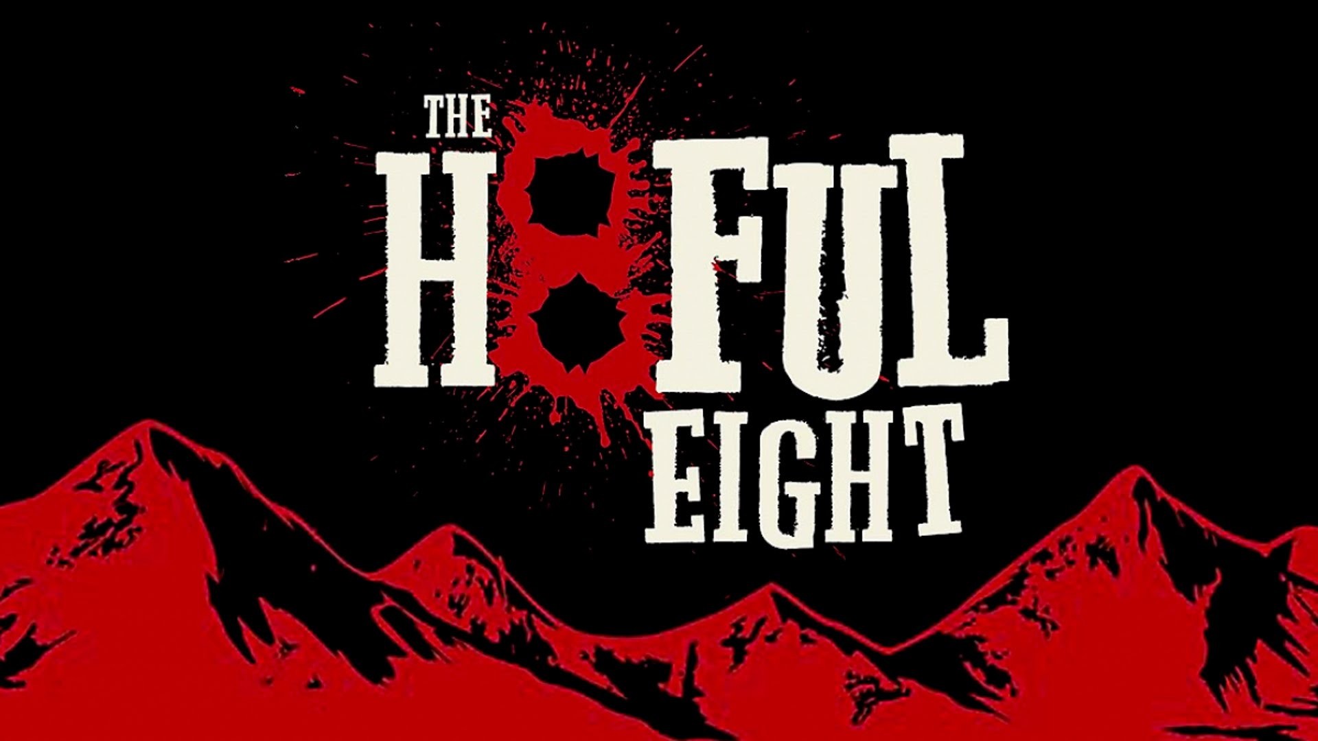 The Hateful Eight, Logo, Montagne rosse, Sfondo nero, 16:9 Full HD, wallpaper widescreen