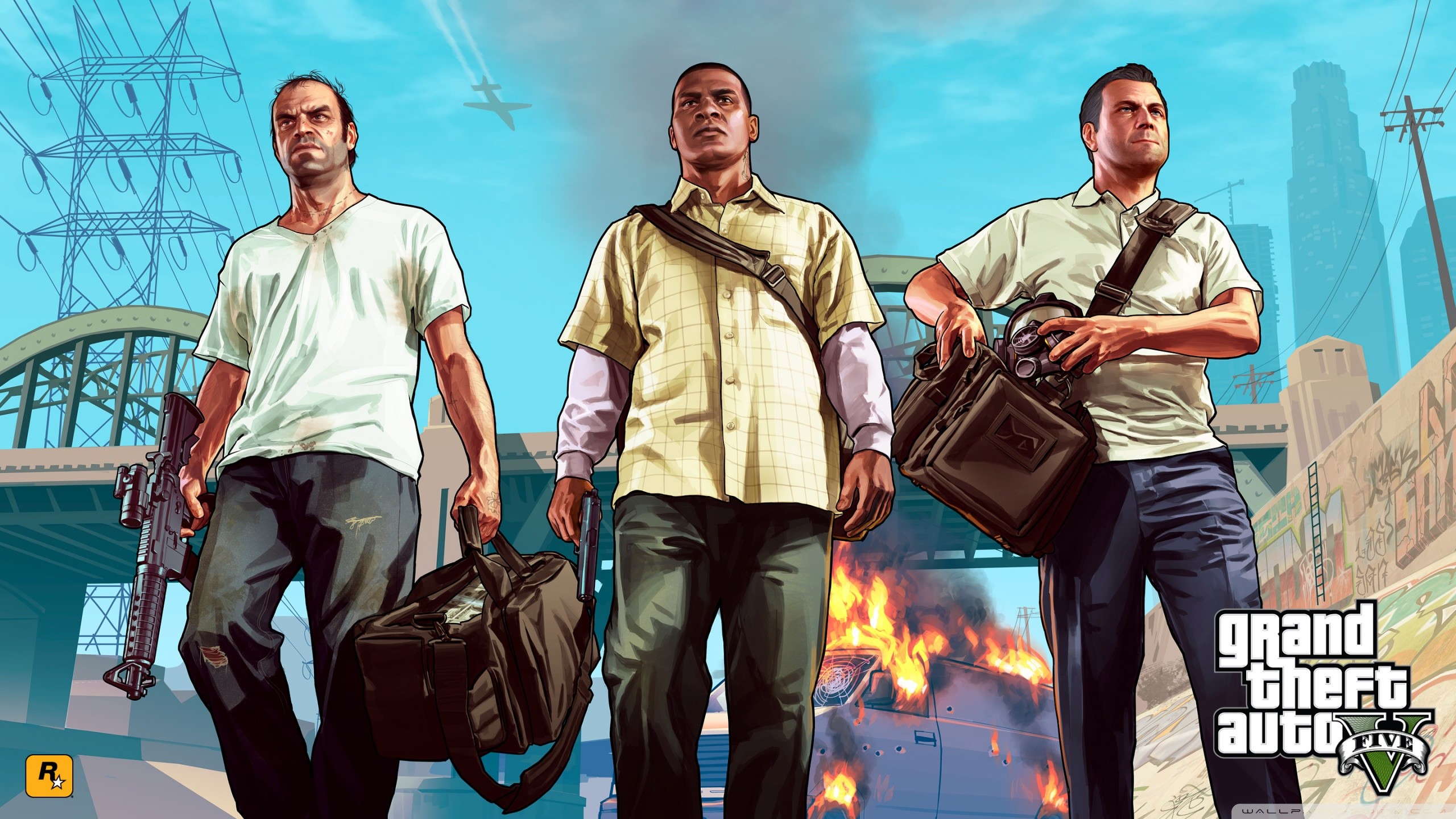 Michael De Santa, Franklin Clinton, Trevor Philips, Grand Theft Auto V, Rapina, immagine di sfondo