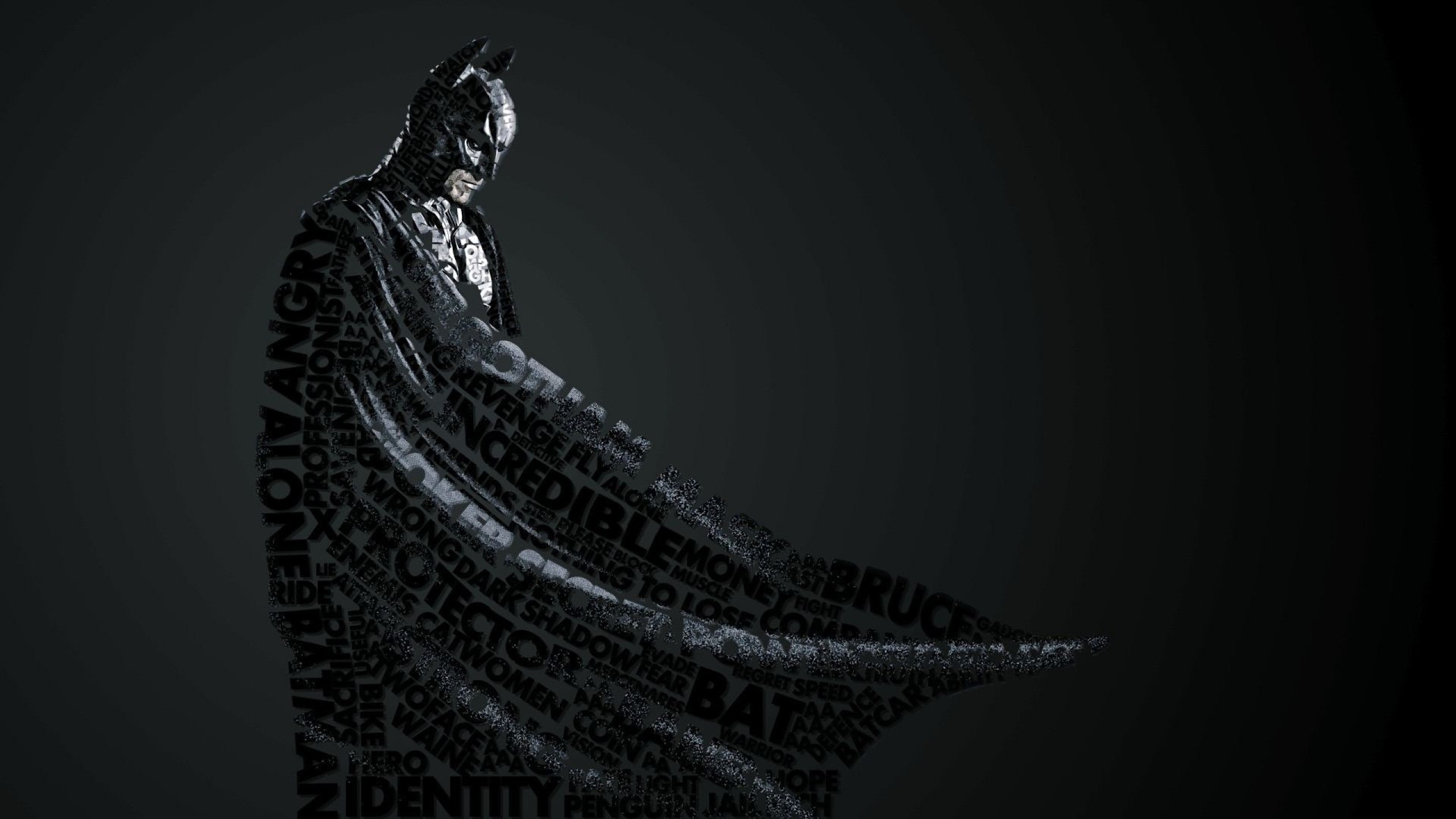 Batman, DC Comics, Tipografia, Sfondo scuro, 2560x1440, wallpaper desktop