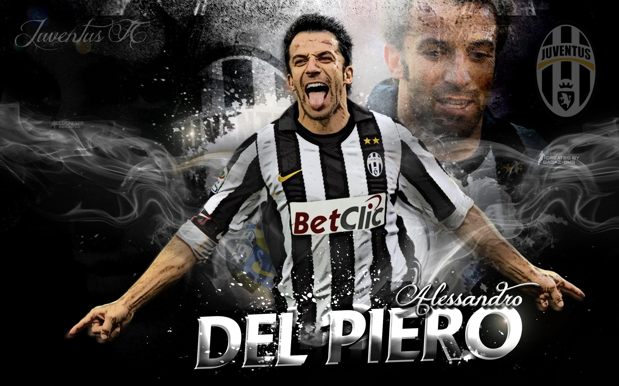 Alessandro Del Piero, Juventus, Esultanza, Arte digitale, Toni scuri, sfondo MacBook Pro