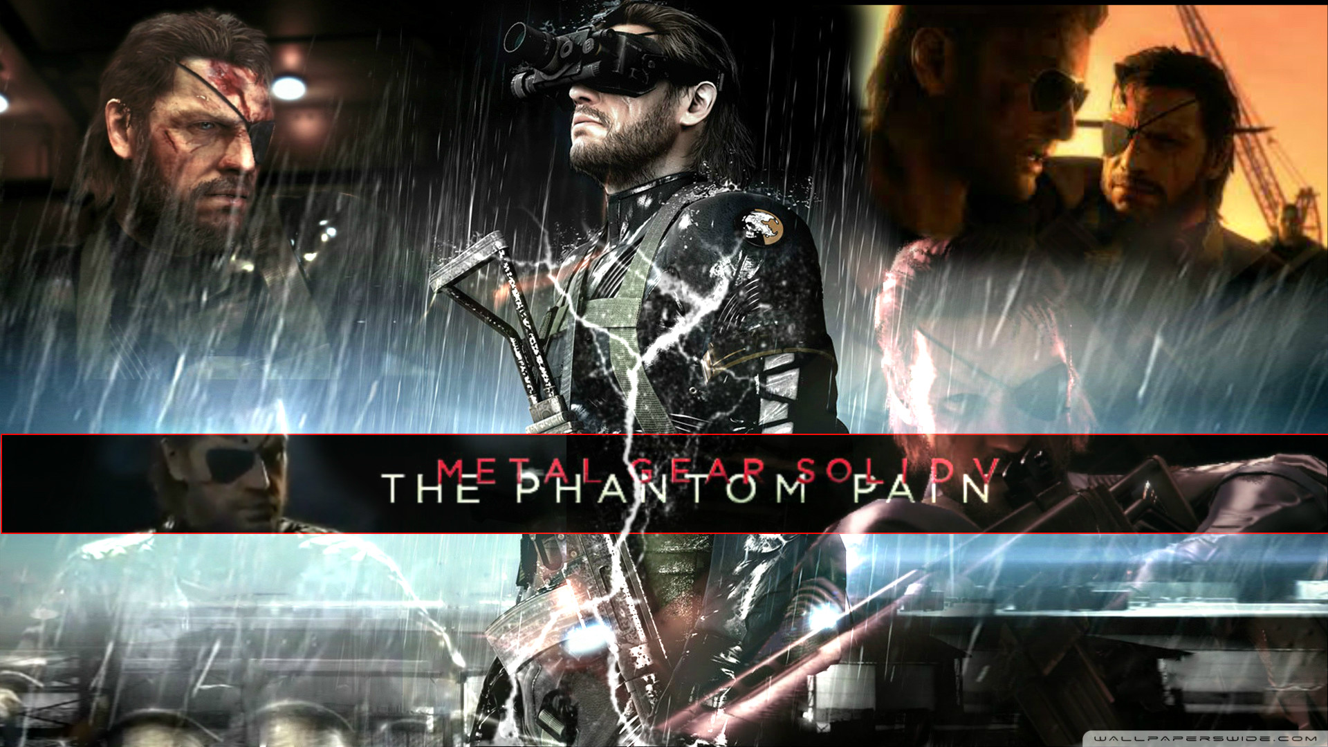 Metal Gear Solid V: The Phantom Pain, Venom Snake, Collage, Pioggia, sfondo Full HD per computer