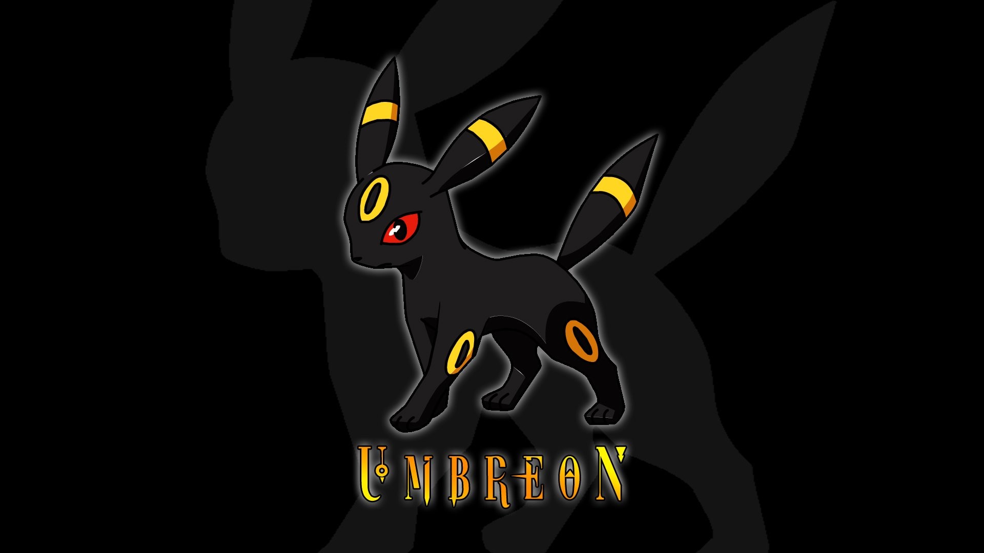 Umbreon, Pokémon, Sfondo nero, Scritta, 1920x1080, wallpaper desktop