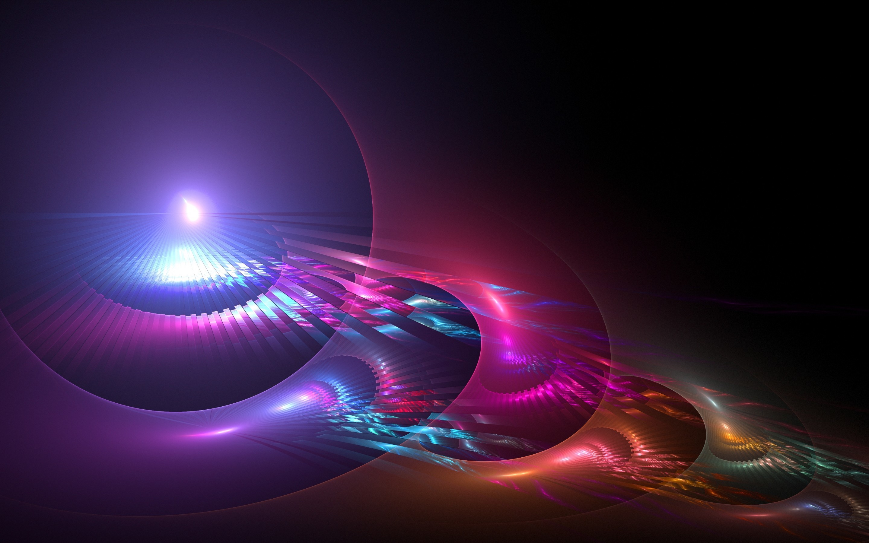 Frattale, Luce, Viola, Sfondo nero, 2K, wallpaper desktop