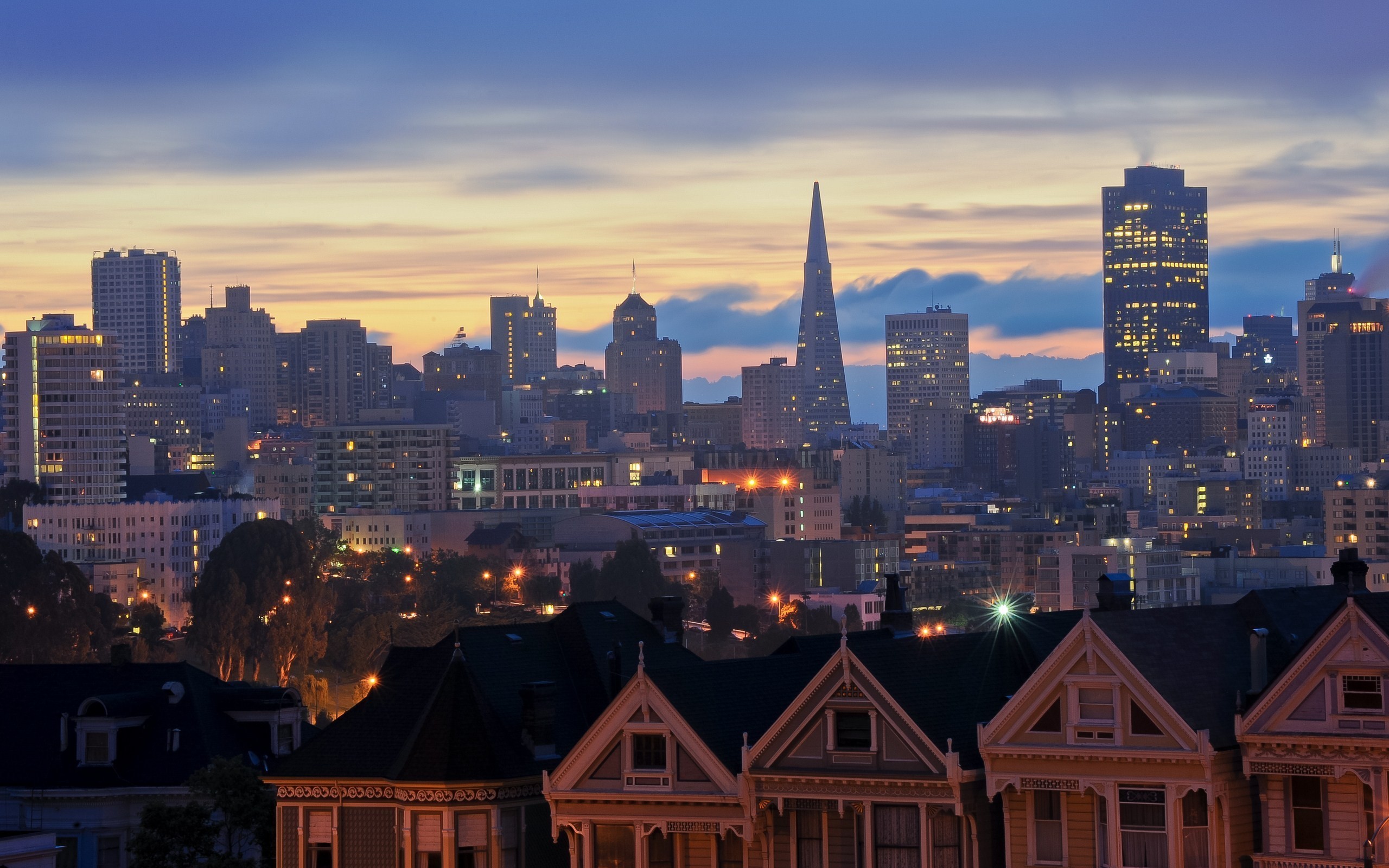 San Francisco, Skyline, Transamerica Pyramid, Crepuscolo, 2560x1600, immagine di sfondo