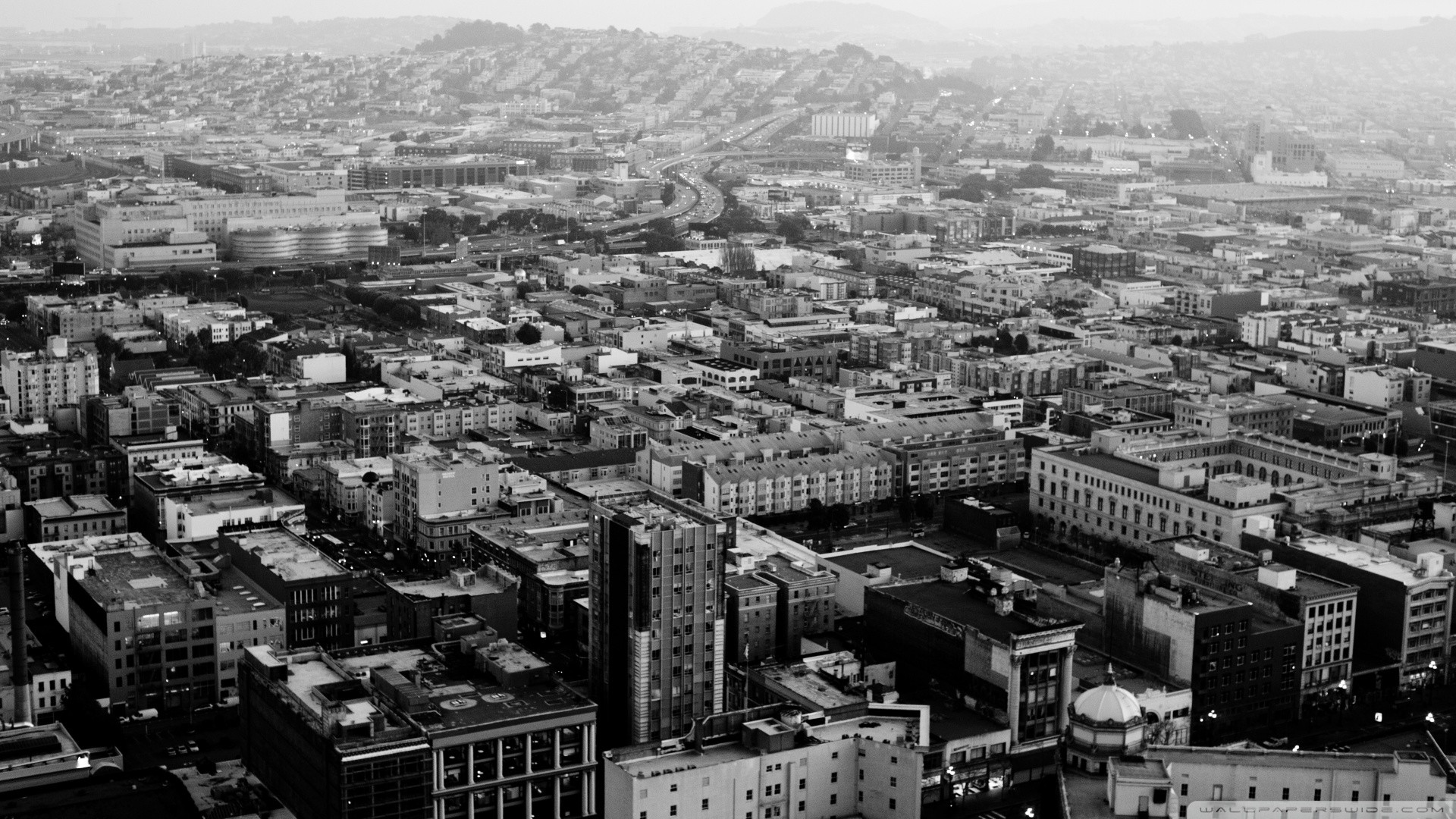 Città, Bianco e nero, Vista aerea, Full HD 1080p, sfondo desktop