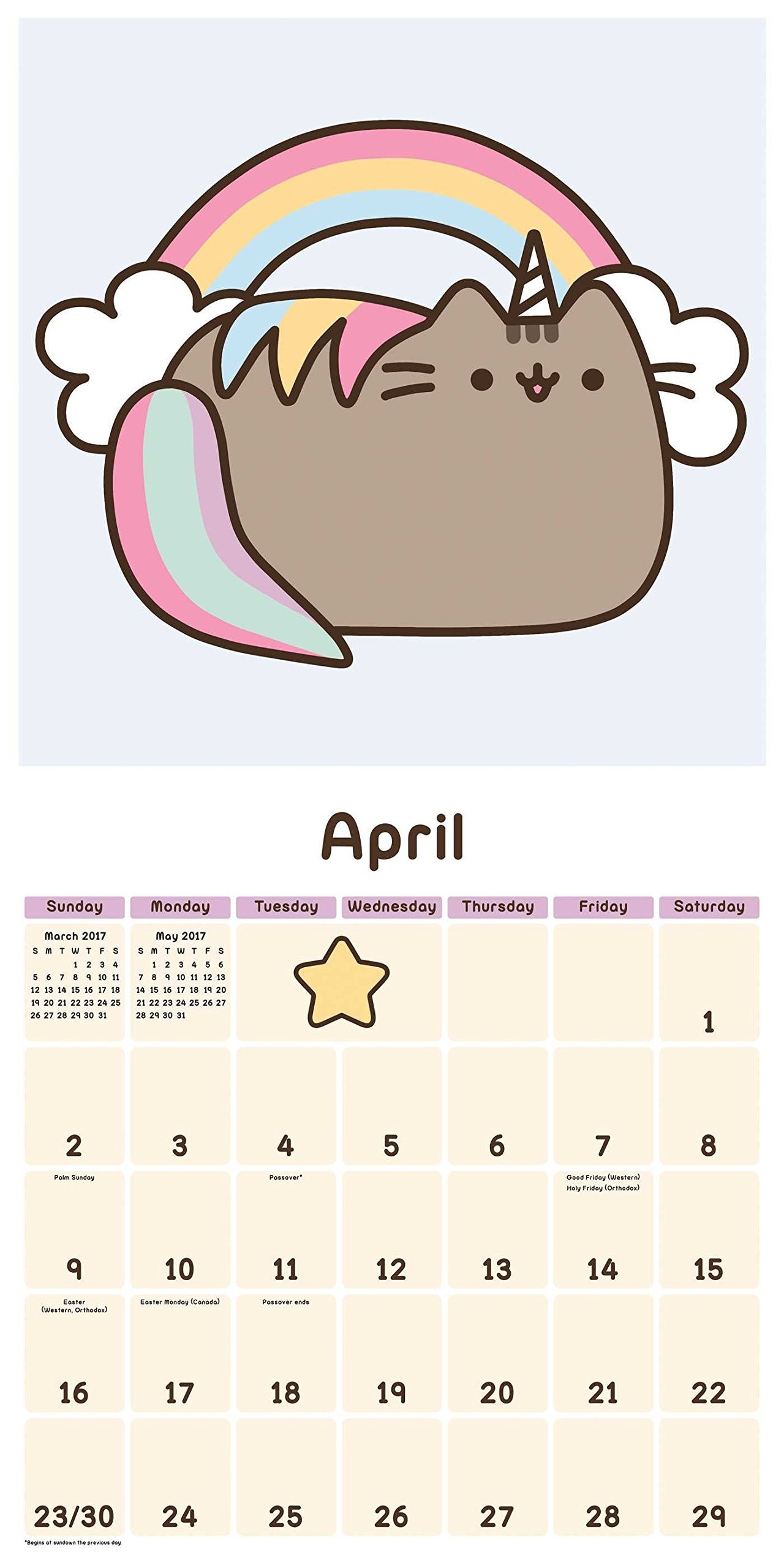 Pusheen, Pusheenicorn, Arcobaleno, Calendario, Aprile, Full HD, sfondo verticale per cellulare