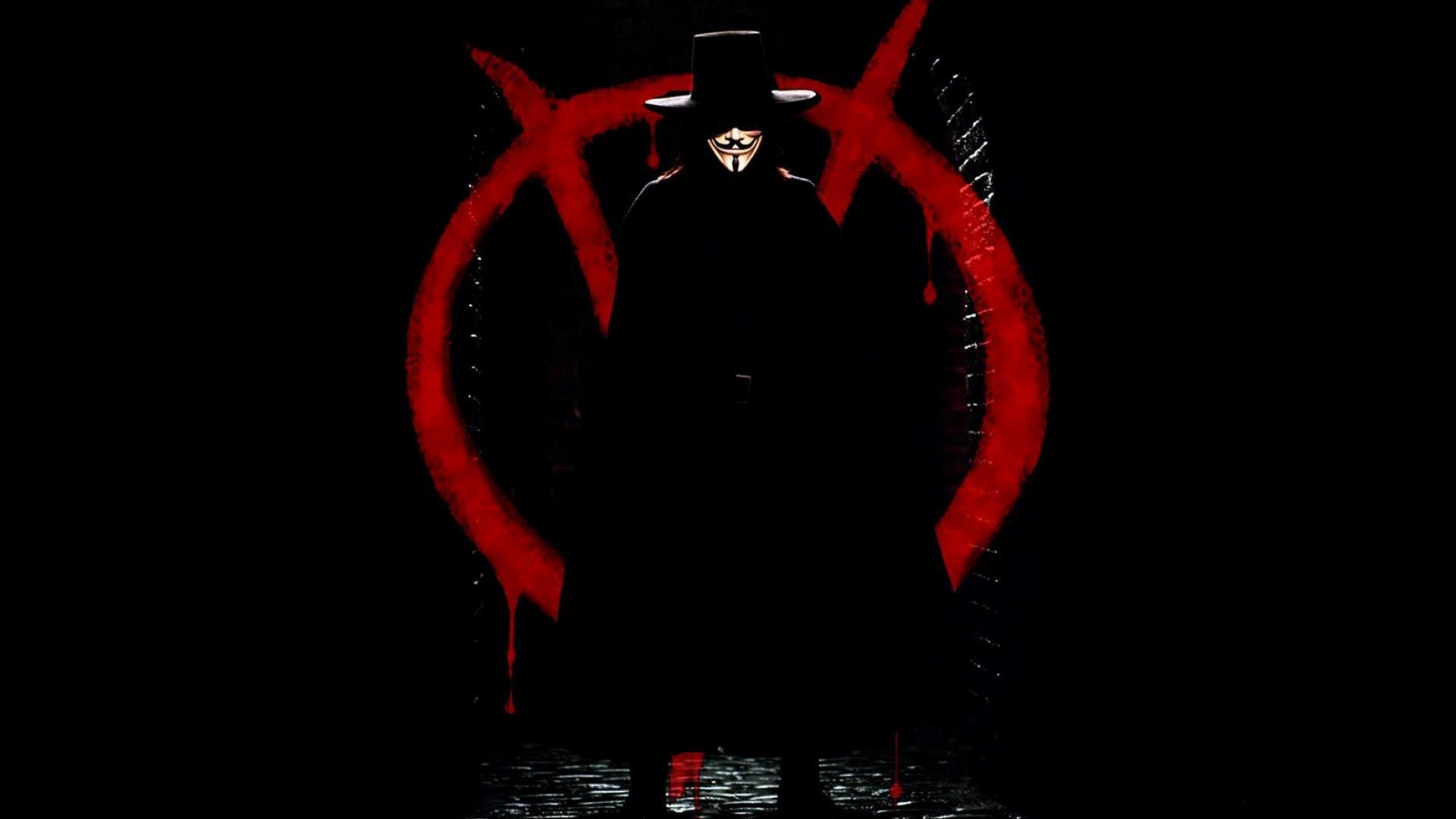 V per Vendetta, V, Simbolo V, Rosso, Sfondo nero, 16:9 Full HD, wallpaper widescreen