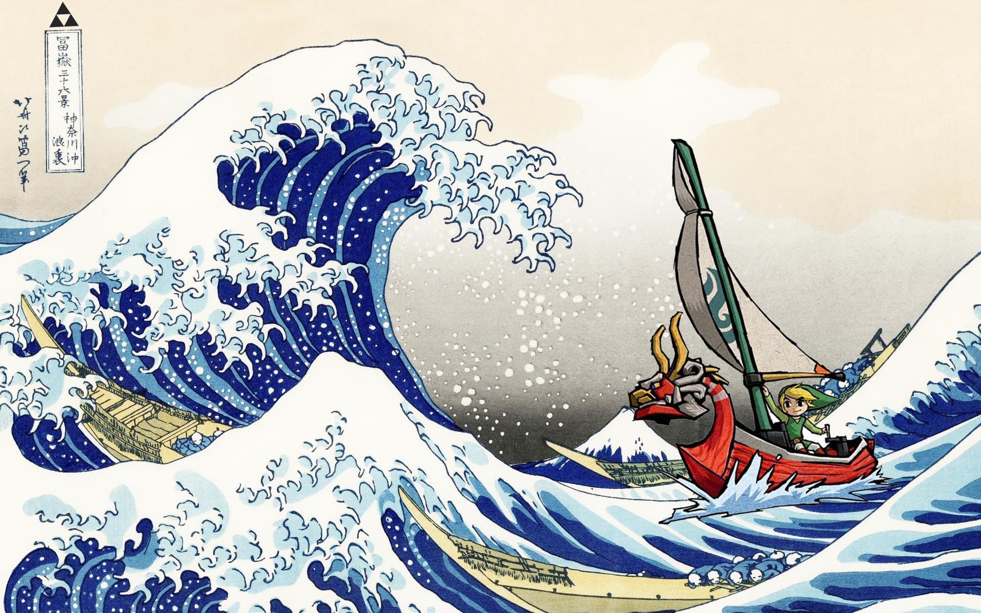 Link, The Legend of Zelda: The Wind Waker, La grande onda di Kanagawa, Hokusai, Parodia, sfondo per PC