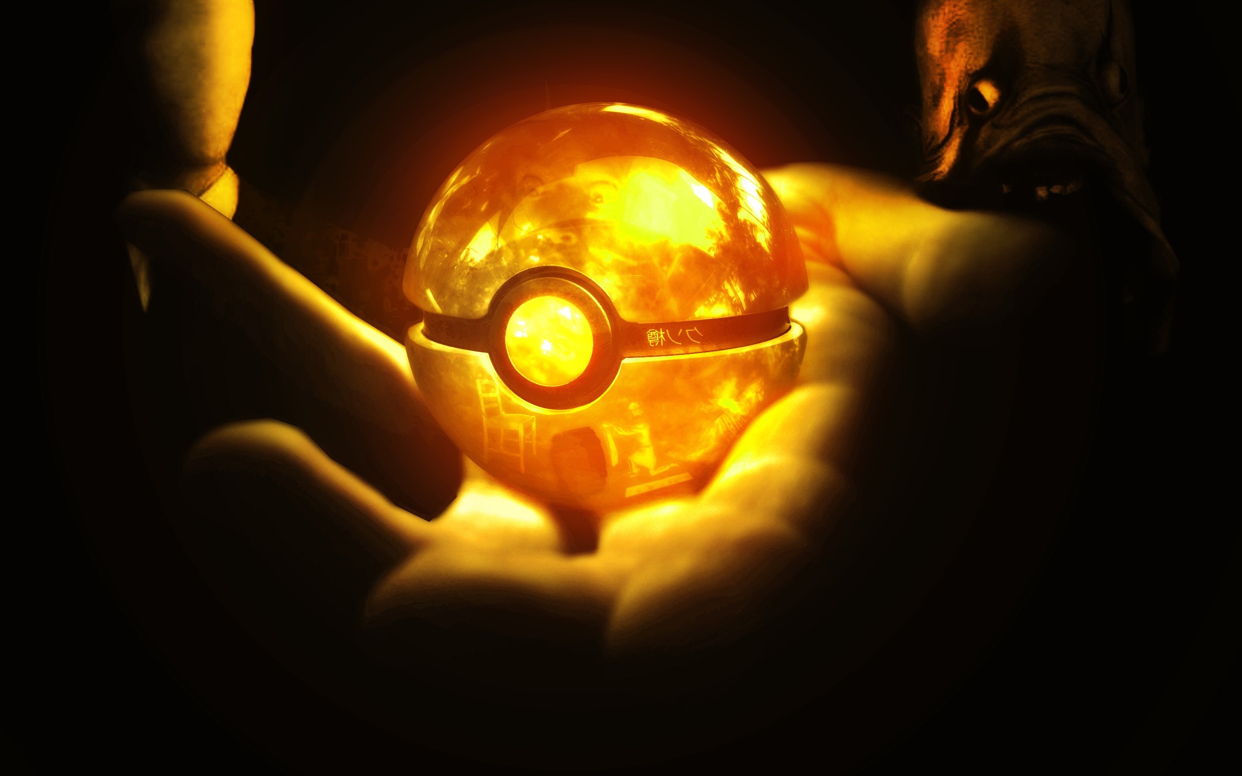 Poké Ball, Mani, Luce, Sfondo scuro, 2560x1600, wallpaper desktop