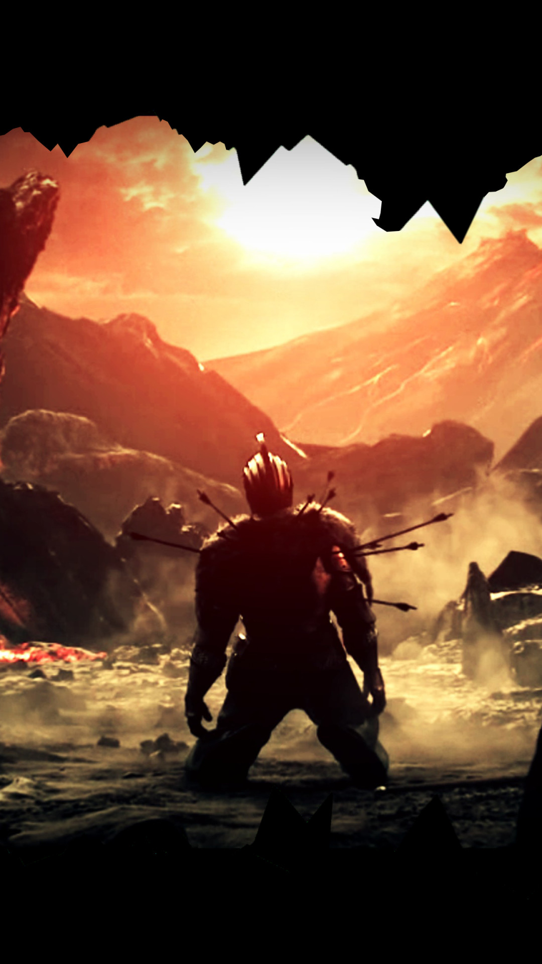 Dark Souls II, Cavaliere, Silhouette, Tramonto rosso, Grotta, wallpaper per iPhone e Android