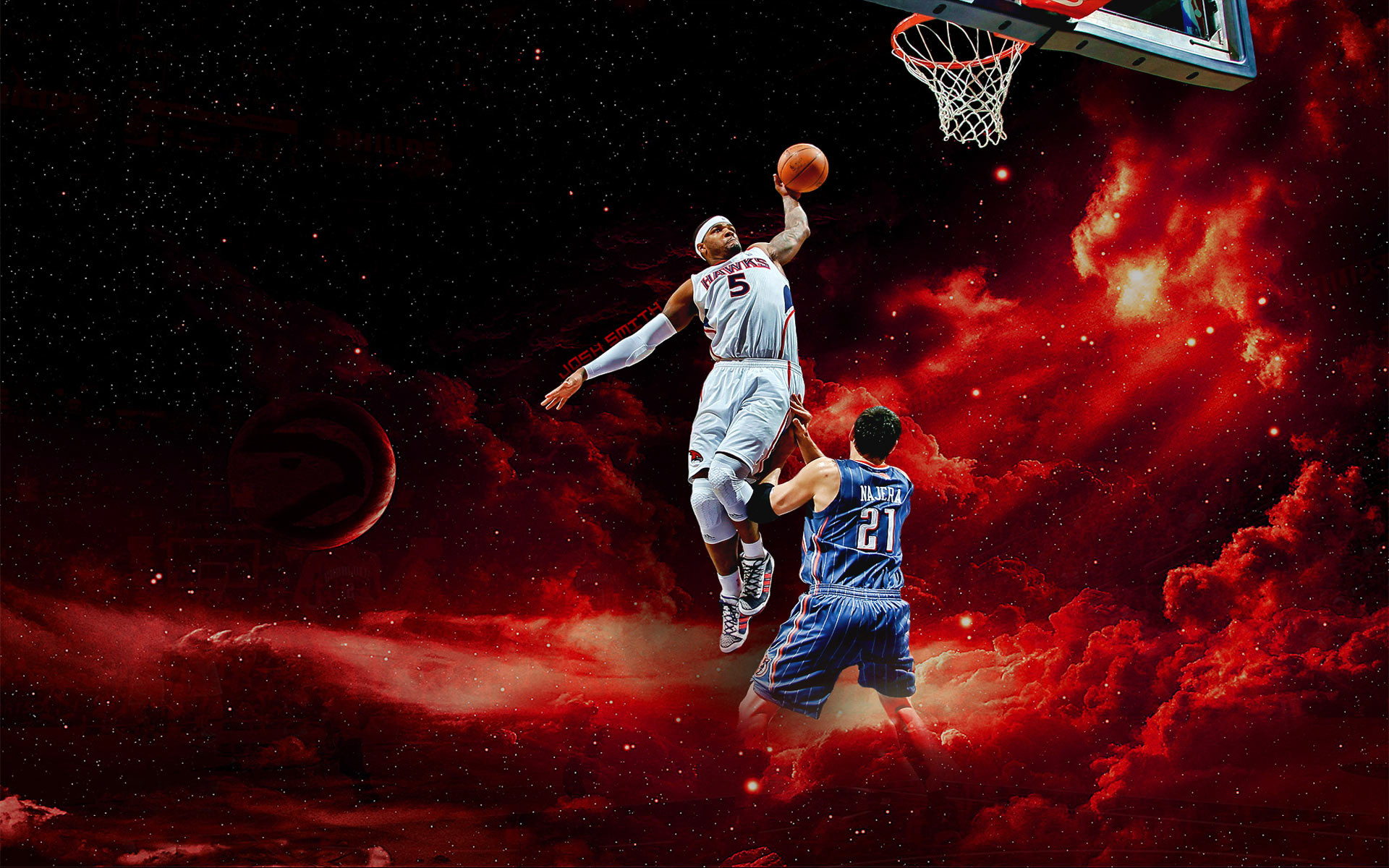 NBA, Schiacciata, Nebulosa rossa, Full HD, sfondo per PC e portatile