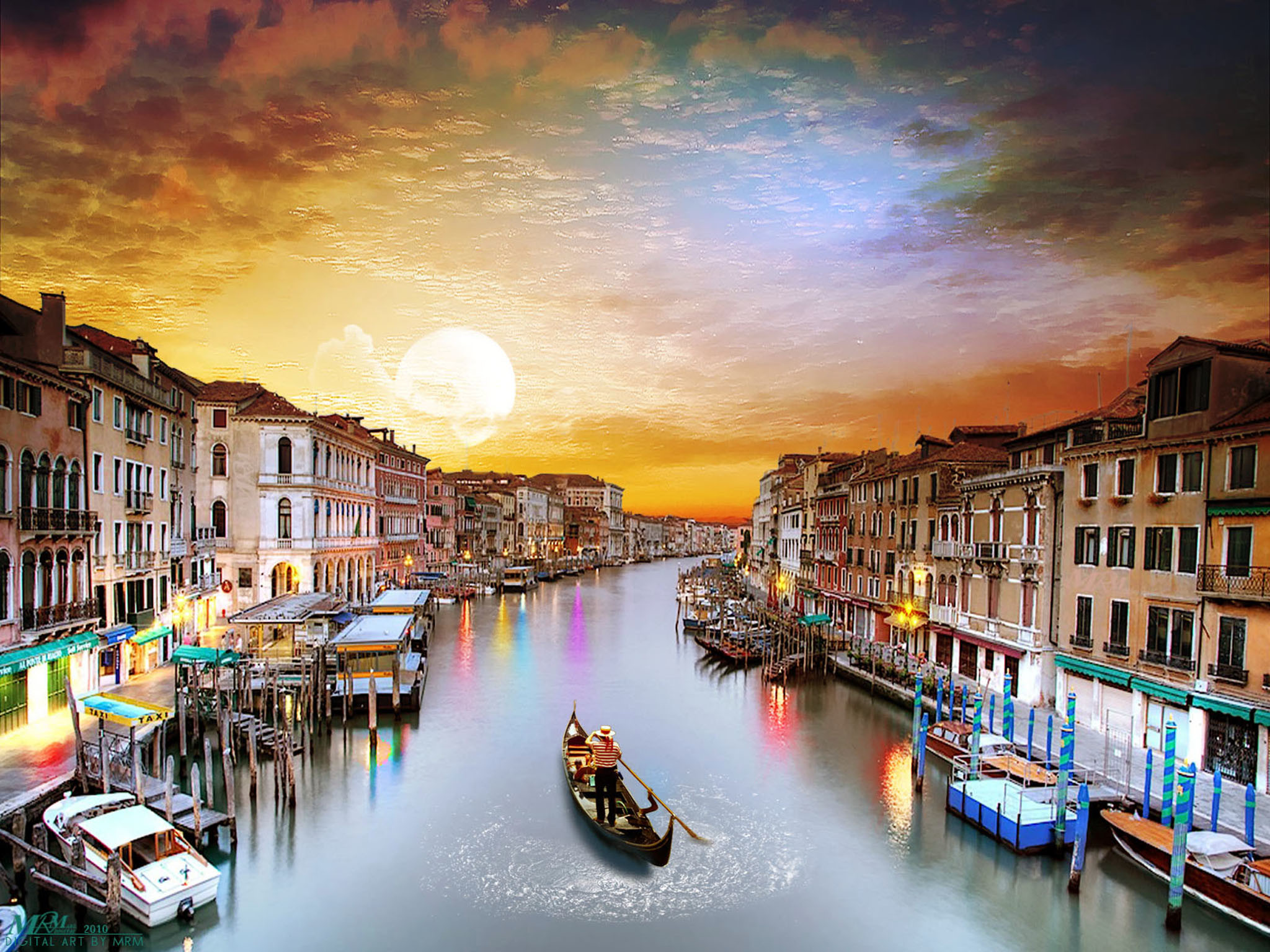 Canal Grande, Venezia, Gondola, Tramonto, HDR, Full HD, wallpaper per tablet