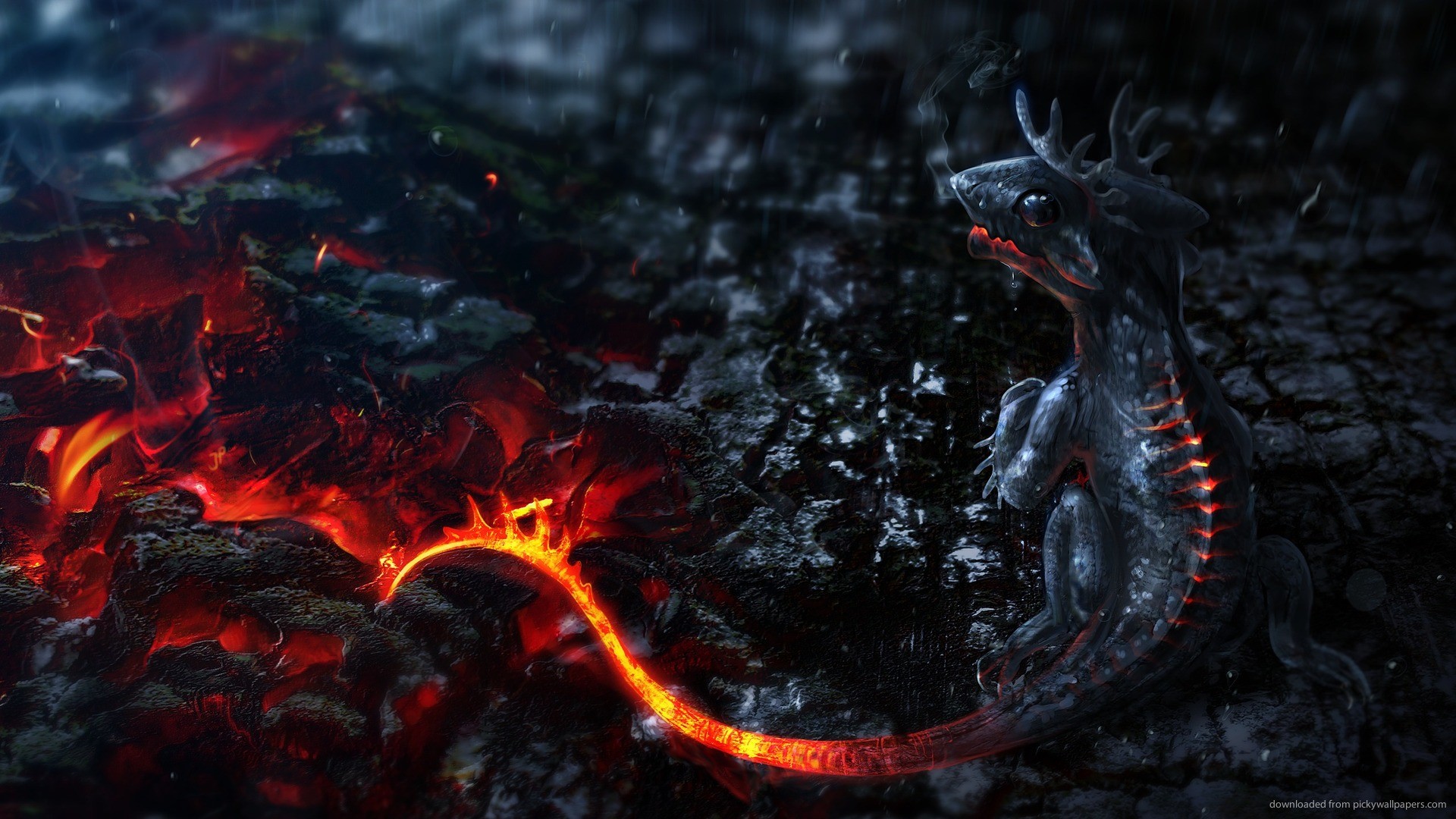 Drago, Lava, Fantasy, Arte digitale, Full HD 1080p, sfondo desktop