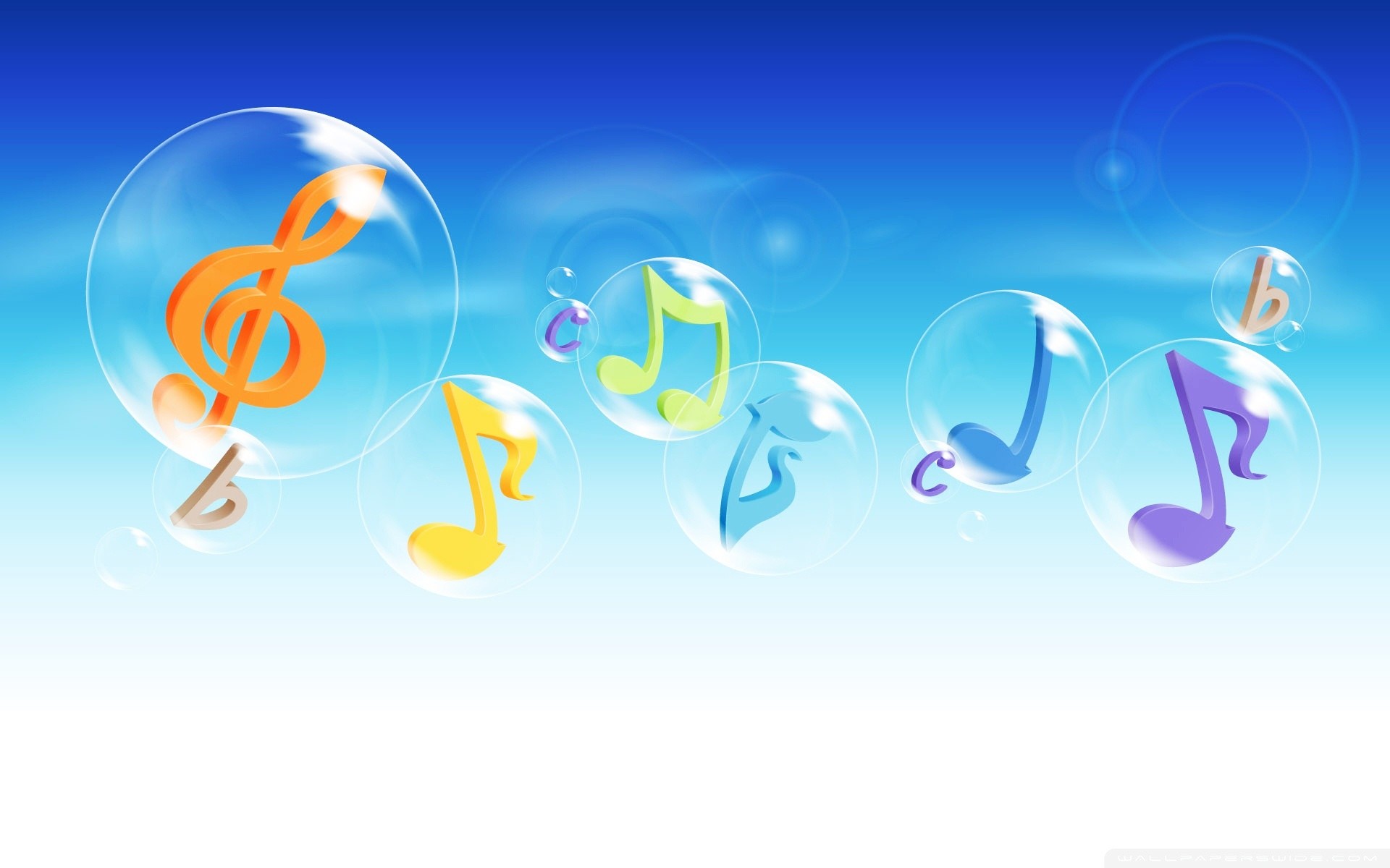Note musicali, Chiave di violino, Bolle, Cielo azzurro, 16:10 Full HD, sfondo widescreen