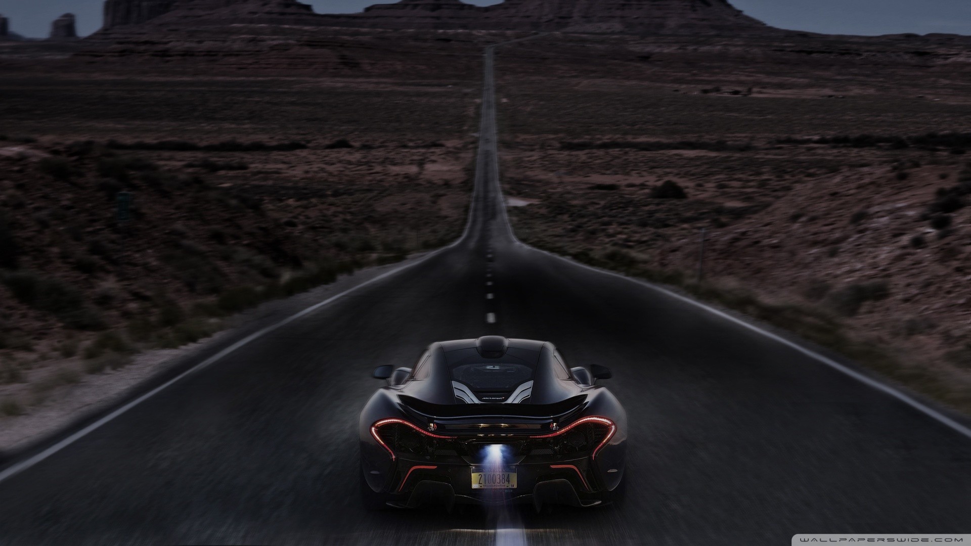 McLaren P1, Strada nel deserto, Vista posteriore, Nero, 1920x1080, sfondo per PC