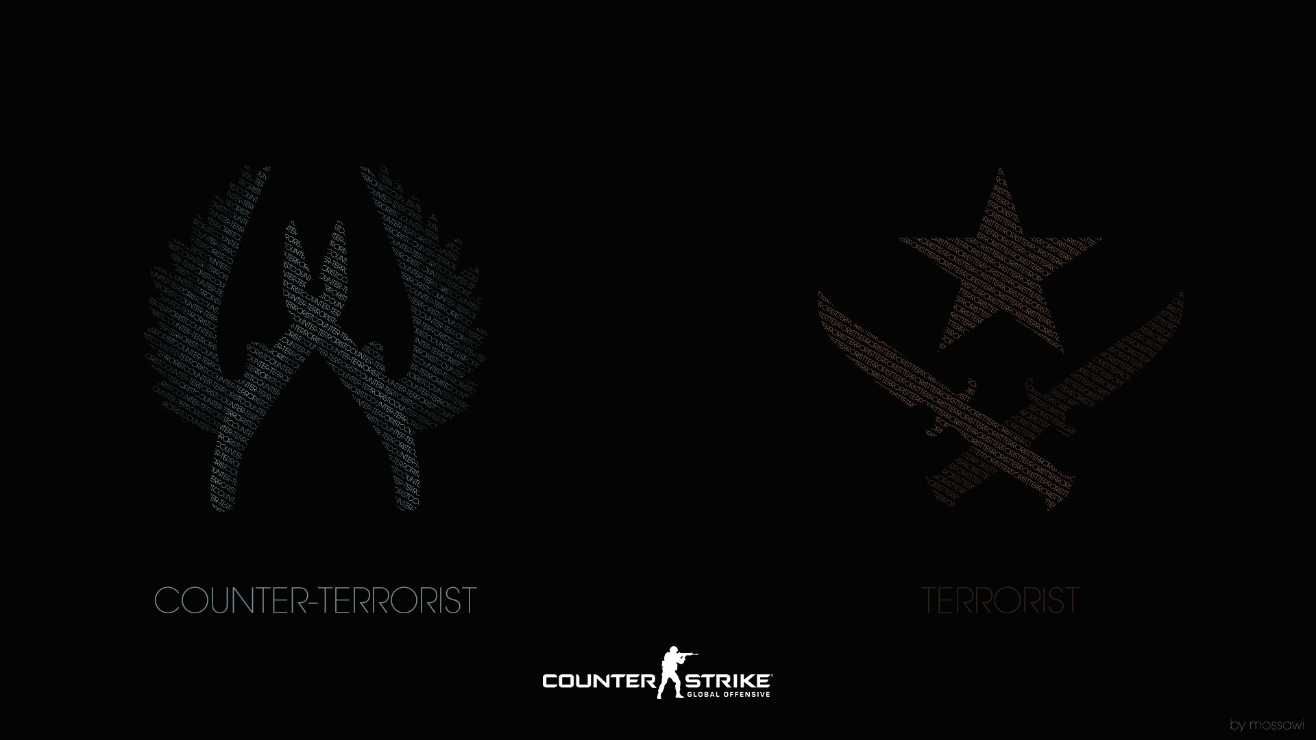 Counter-Strike: Global Offensive, Antiterroristi, Terroristi, Emblemi, Sfondo nero, wallpaper desktop