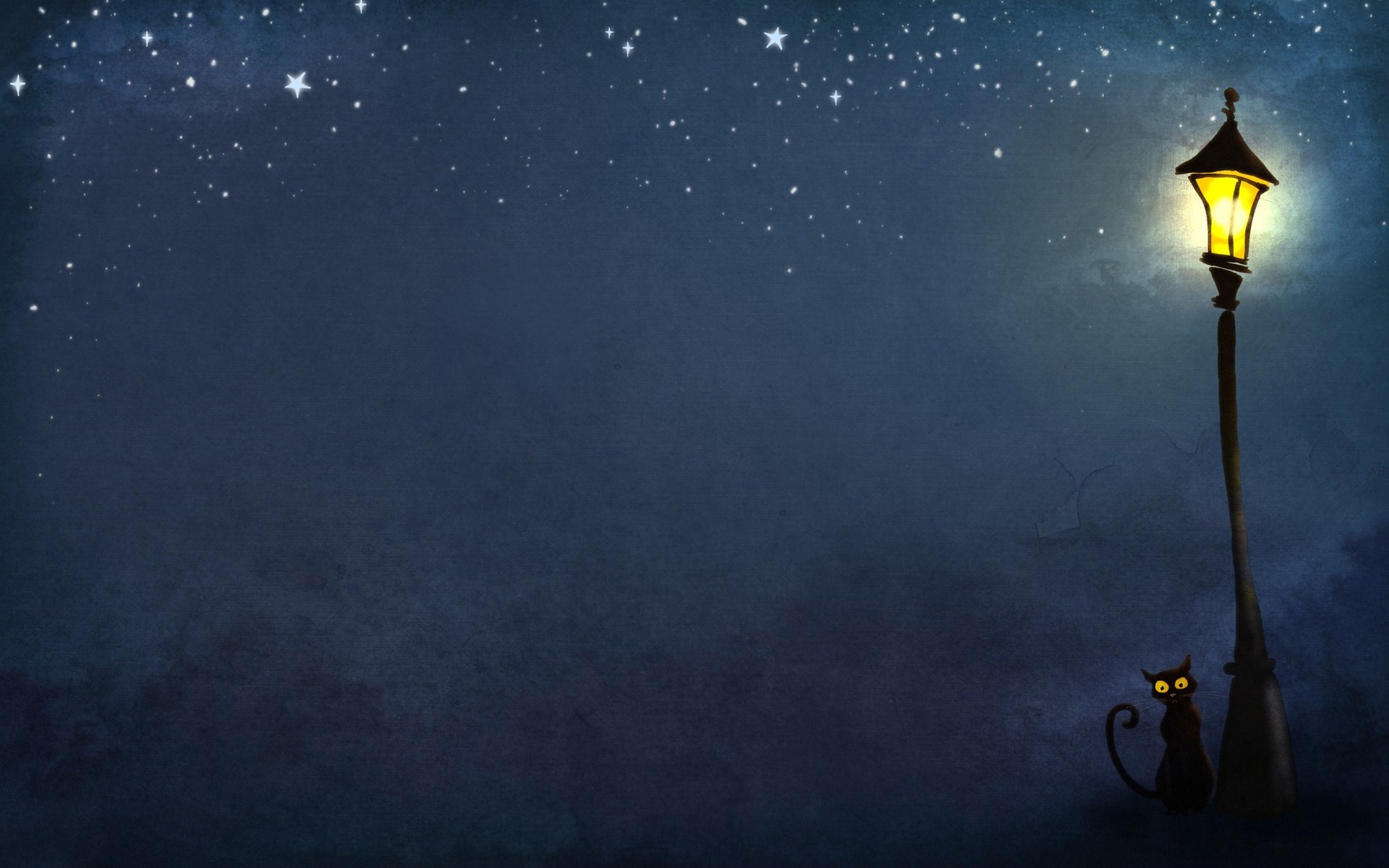 Lampione, Gatto nero, Stelle, Illustrazione, Full HD, sfondo per PC e portatile