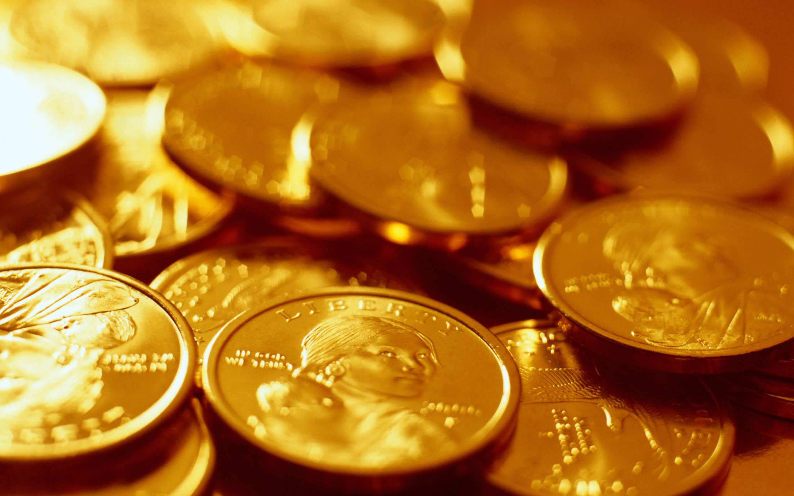 Monete d'oro, Dollaro Sacagawea, Macro, 2560x1600, immagine di sfondo