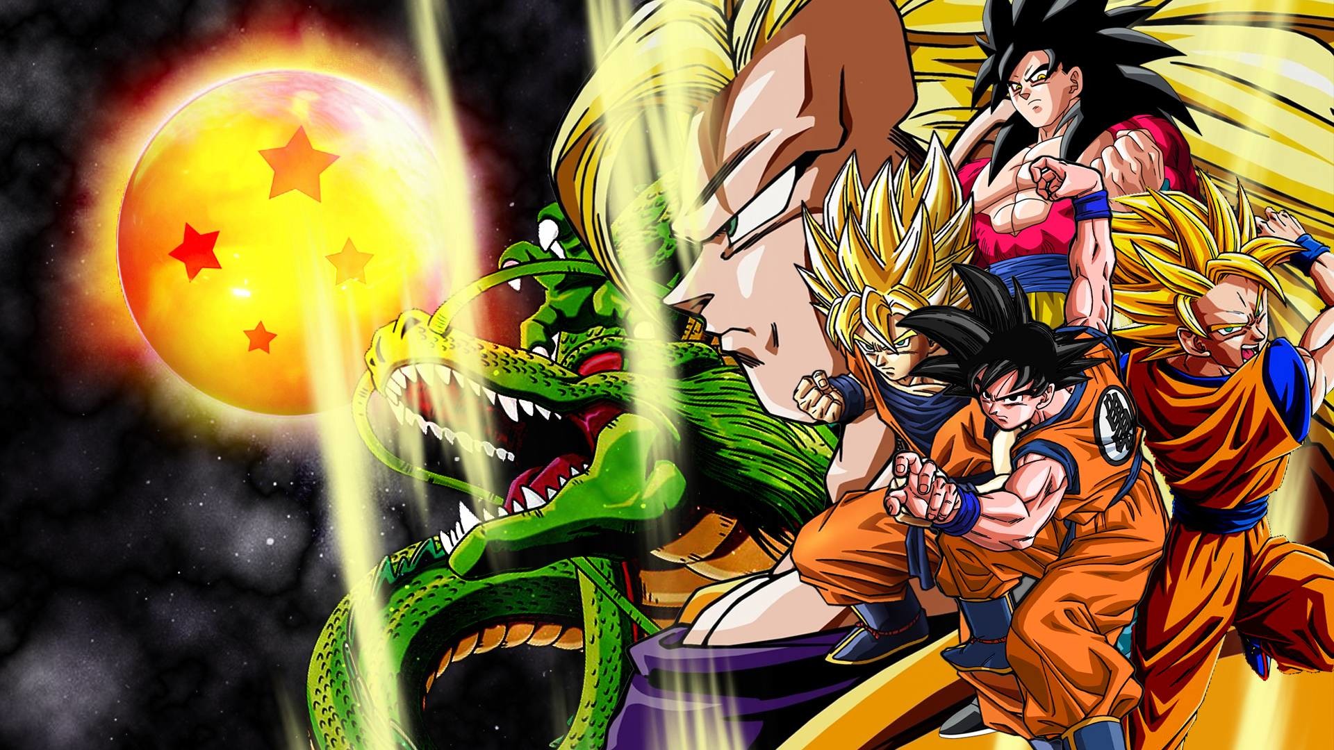 Son Goku, Vegeta, Shenron, Sfera del Drago, Dragon Ball, Super Saiyan, sfondo Full HD per portatile