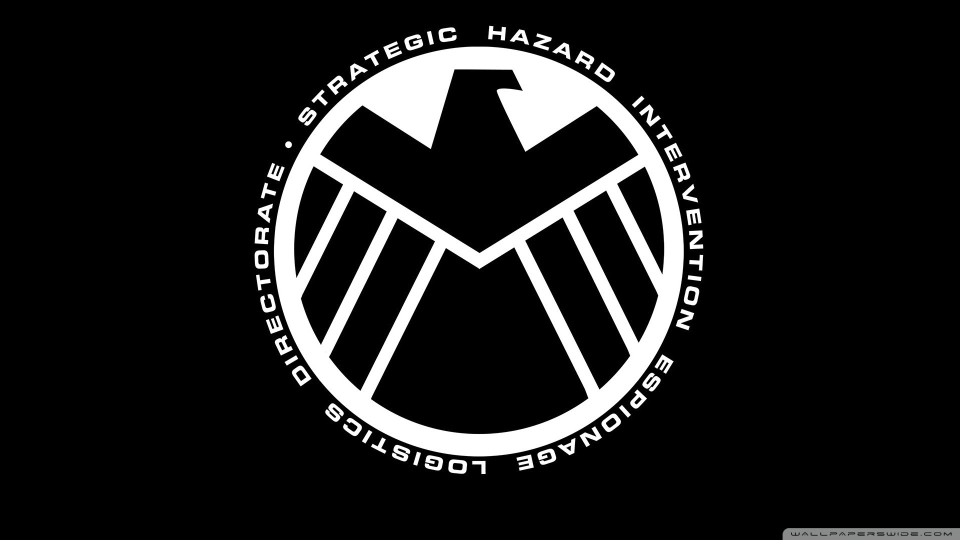 Logo S.H.I.E.L.D., S.H.I.E.L.D., Marvel, Bianco e nero, Full HD, sfondo per portatile