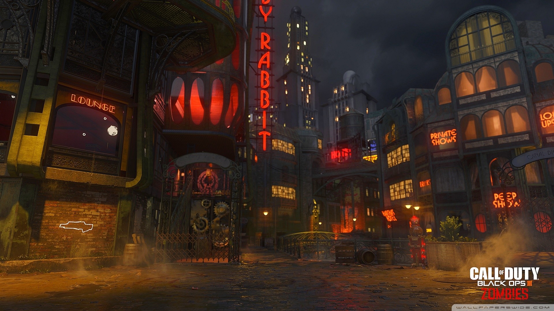 Call of Duty: Black Ops III, Zombies, Shadows of Evil, Città notturna, Neon, immagine di sfondo