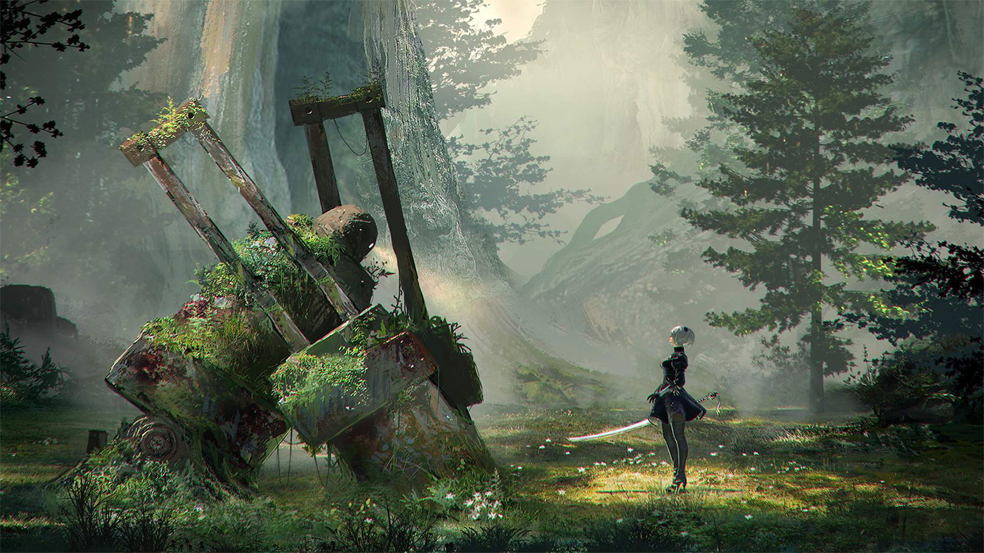 2B, NieR: Automata, Videogioco, Foresta, Full HD, sfondo per PC