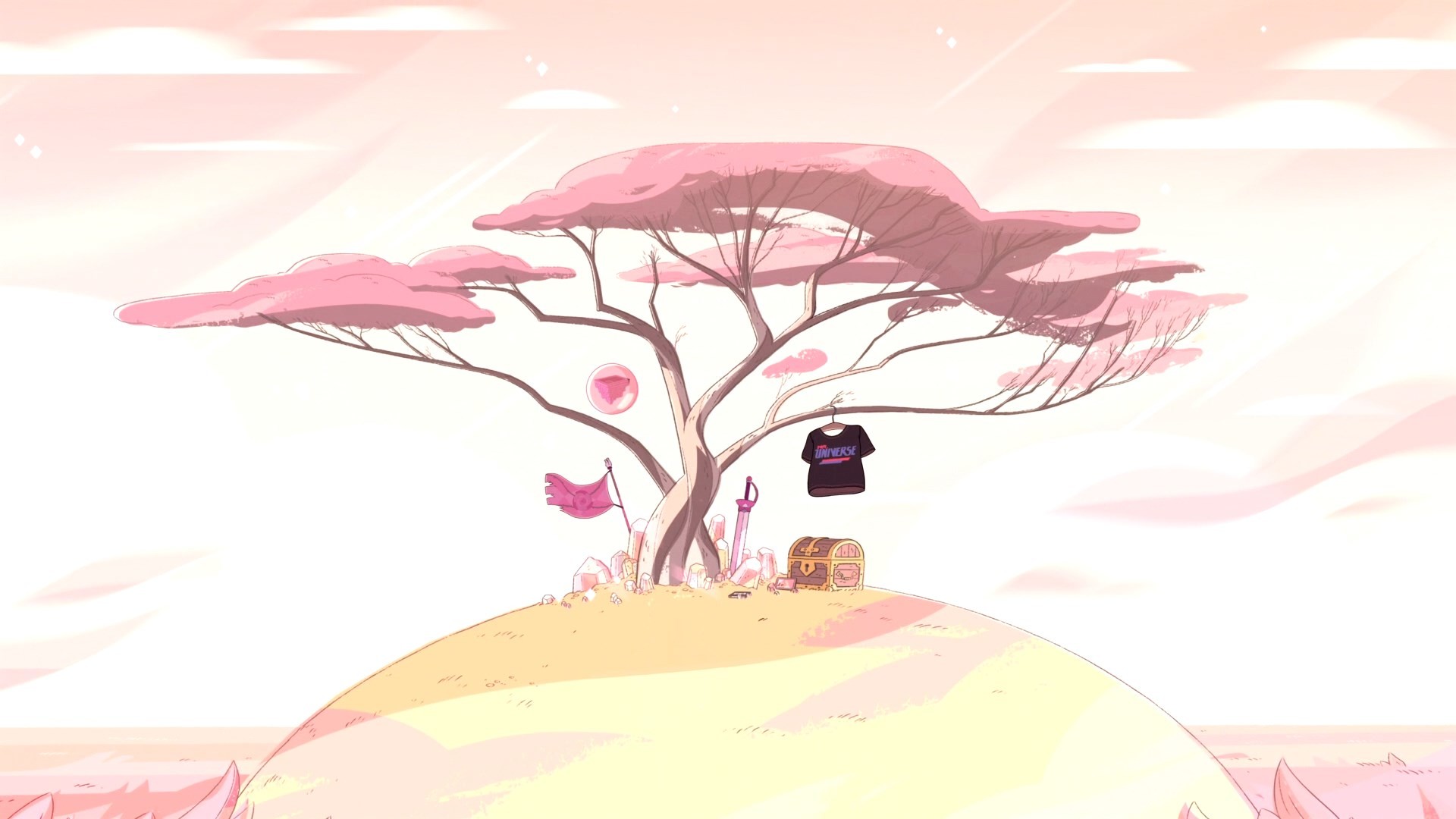 Steven Universe, Albero, Rosa pastello, Collina, Full HD 1080p, sfondo desktop