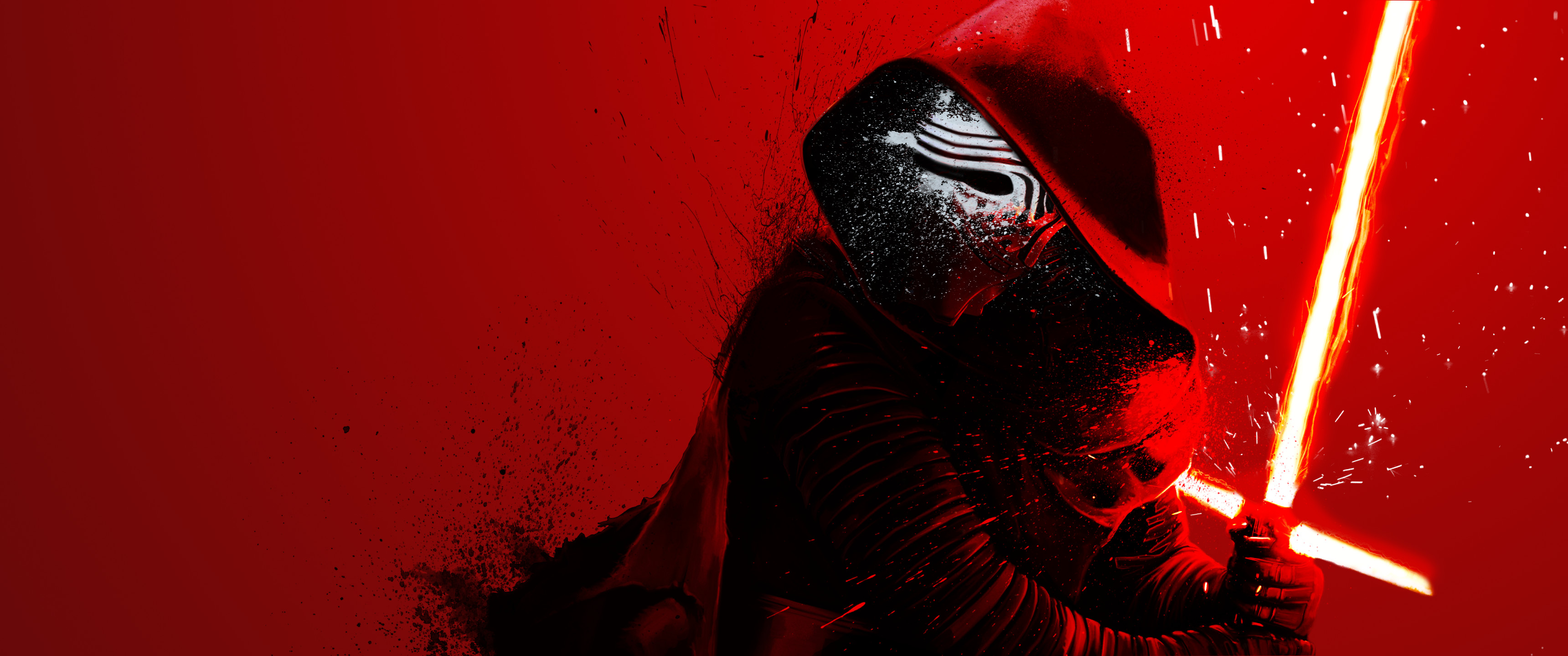 Kylo Ren, Star Wars, Spada laser, Sfondo rosso, 3440x1440, wallpaper desktop