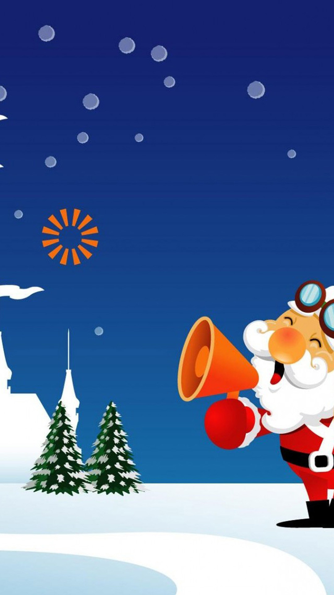 Babbo Natale, Megafono, Notte, Neve, Full HD, wallpaper per smartphone