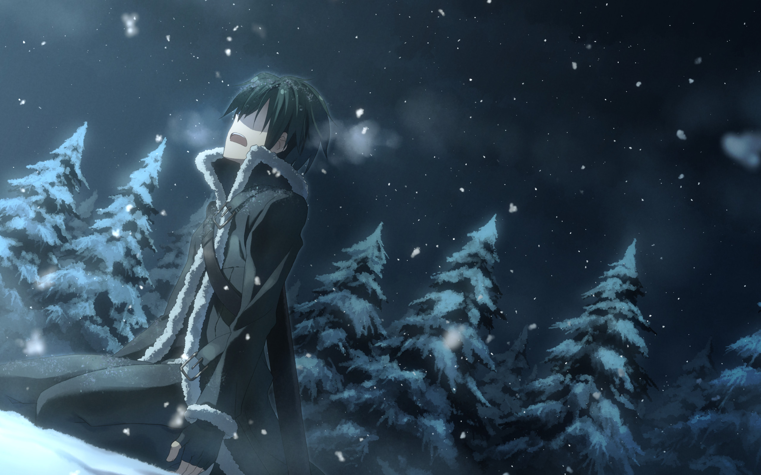 Kirito, Sword Art Online, Neve, Foresta innevata, 2K, sfondo Windows 11