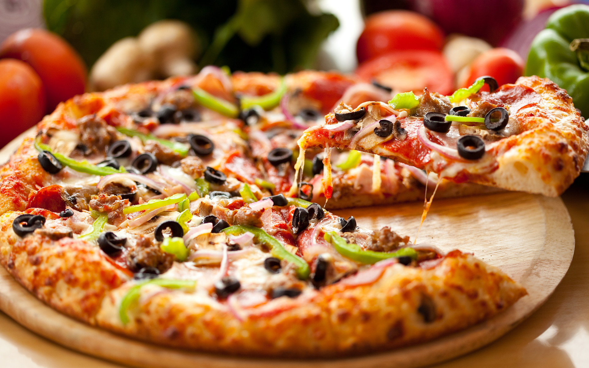 Pizza, Olive, Peperoni, Cucina italiana, Full HD, sfondo per portatile