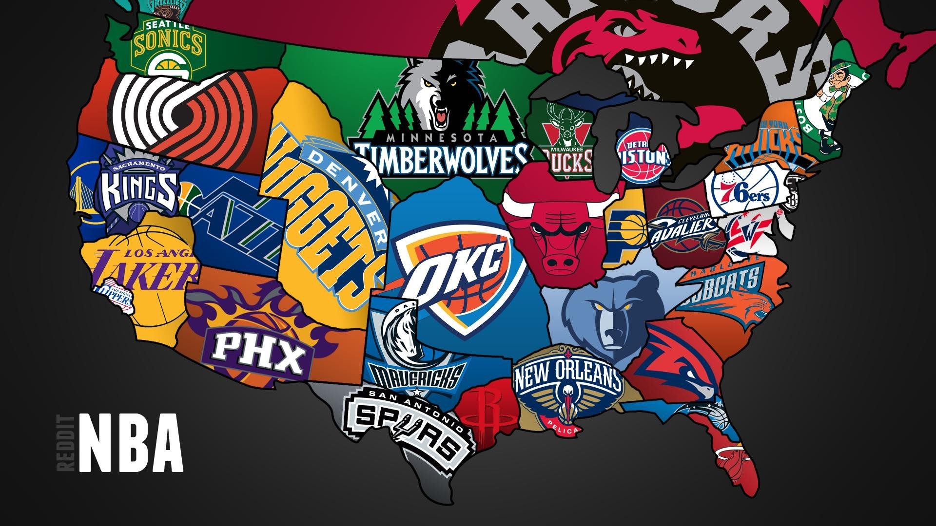 NBA, Loghi squadre, Mappa degli Stati Uniti, Full HD, sfondo per portatile