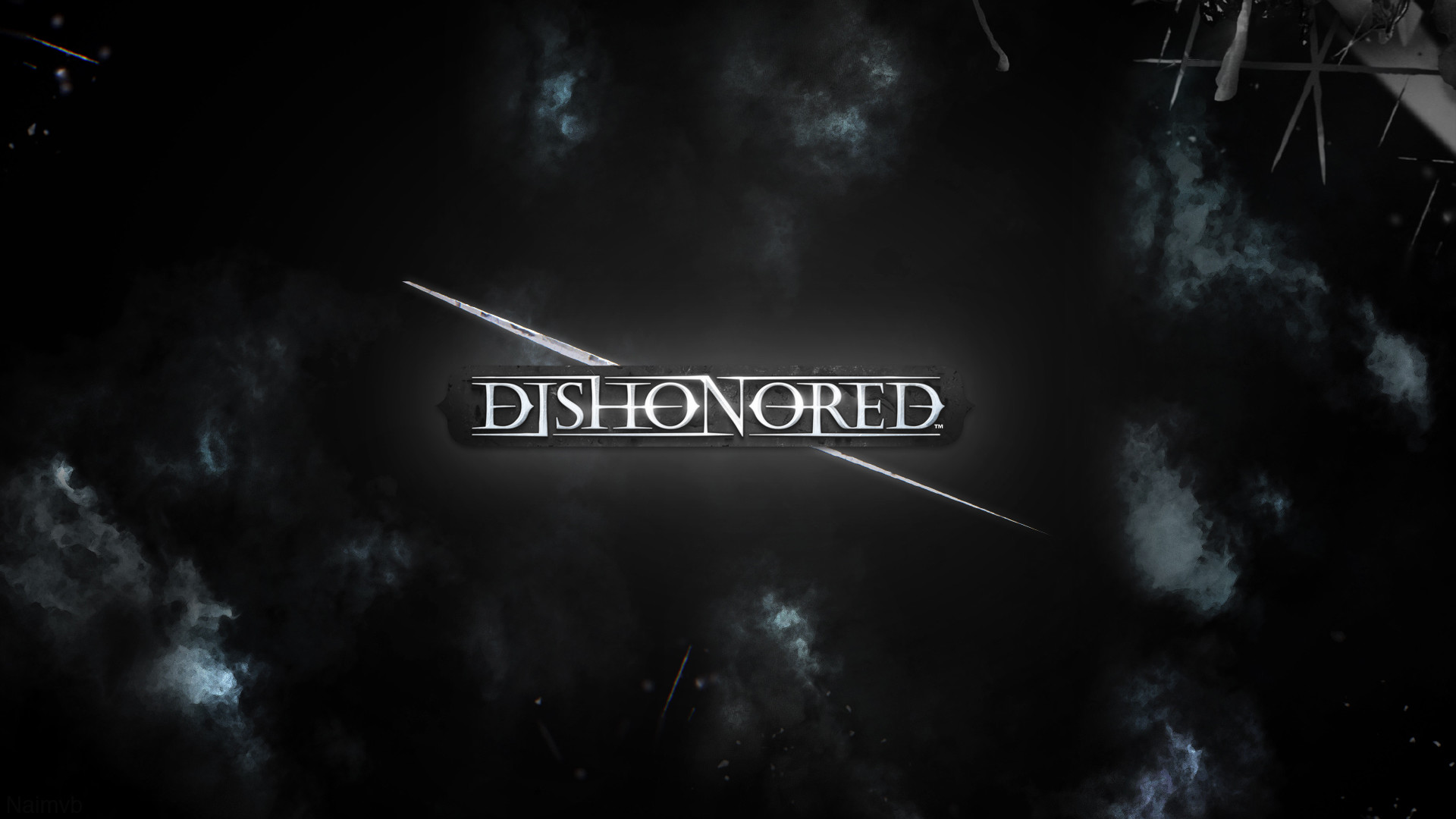 Dishonored, Logo, Fumo, Sfondo scuro, 16:9 Full HD, wallpaper widescreen