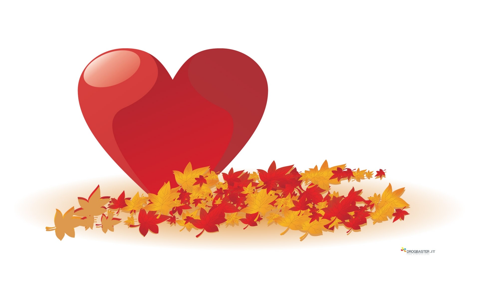 Cuore, Foglie d'autunno, Rosso, Full HD, sfondo per PC e portatile