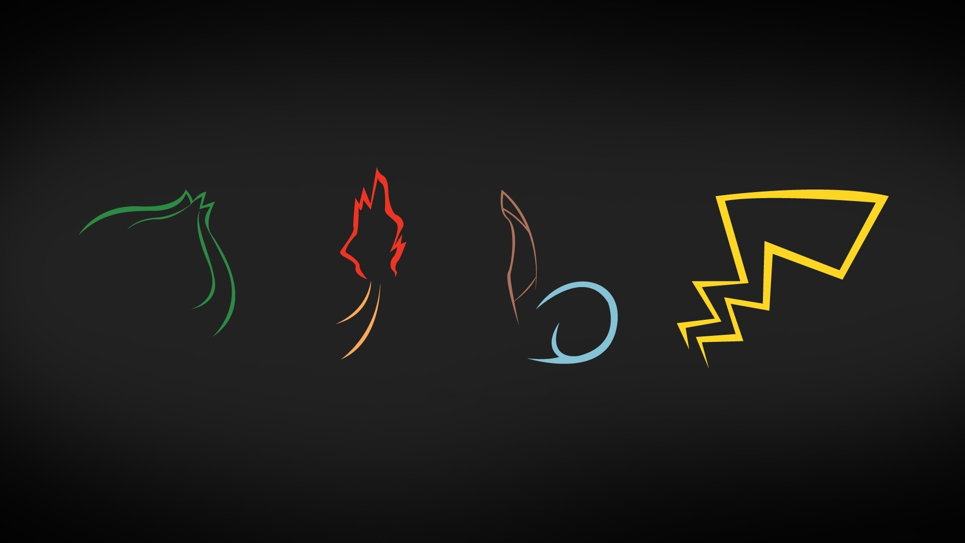 Bulbasaur, Charmander, Squirtle, Pikachu, Pokémon, Line art, Full HD 1080p, sfondo desktop