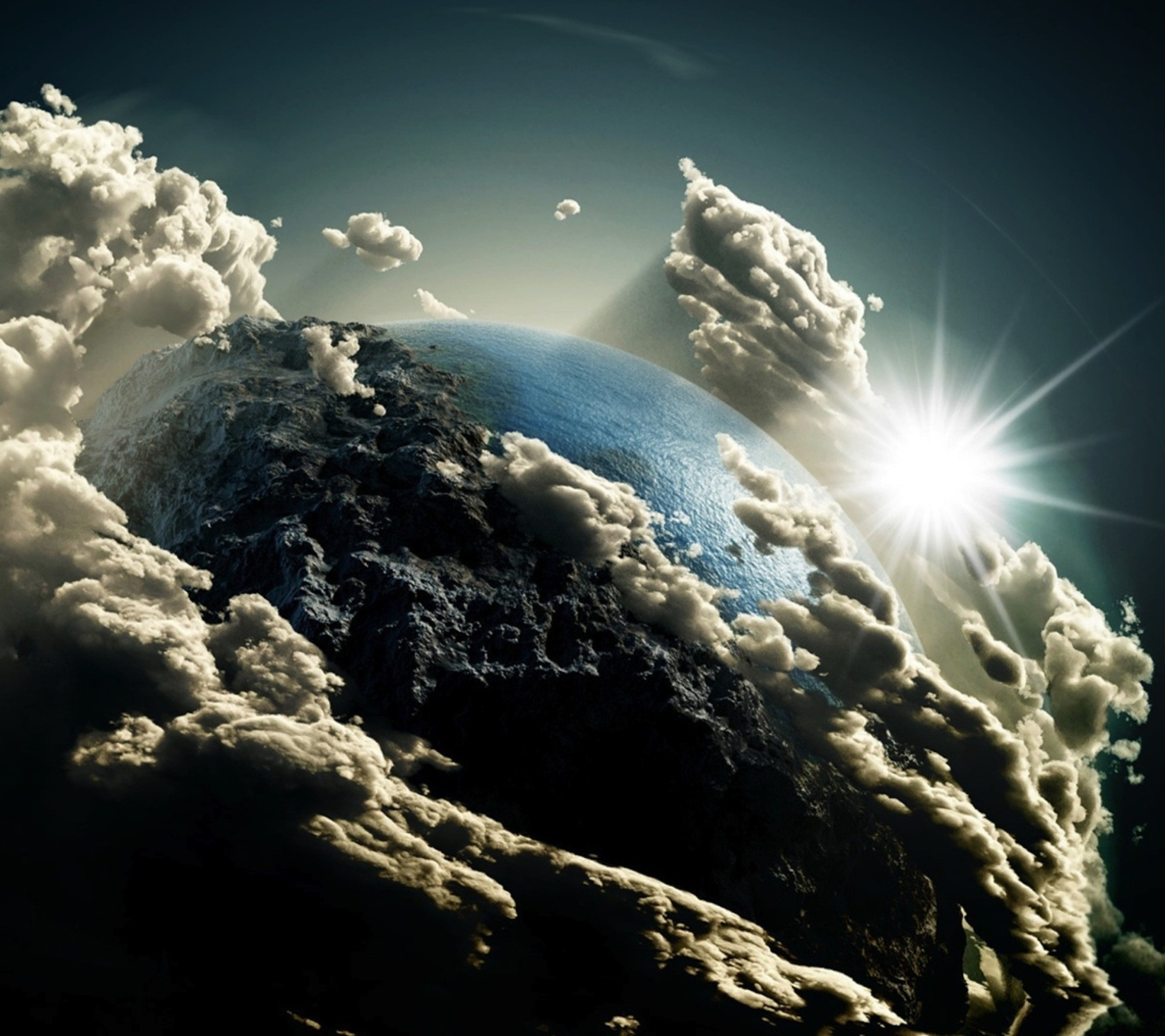 Terra, Nuvole, Spazio, Sole, Fantascienza, sfondo schermata di blocco Galaxy S5