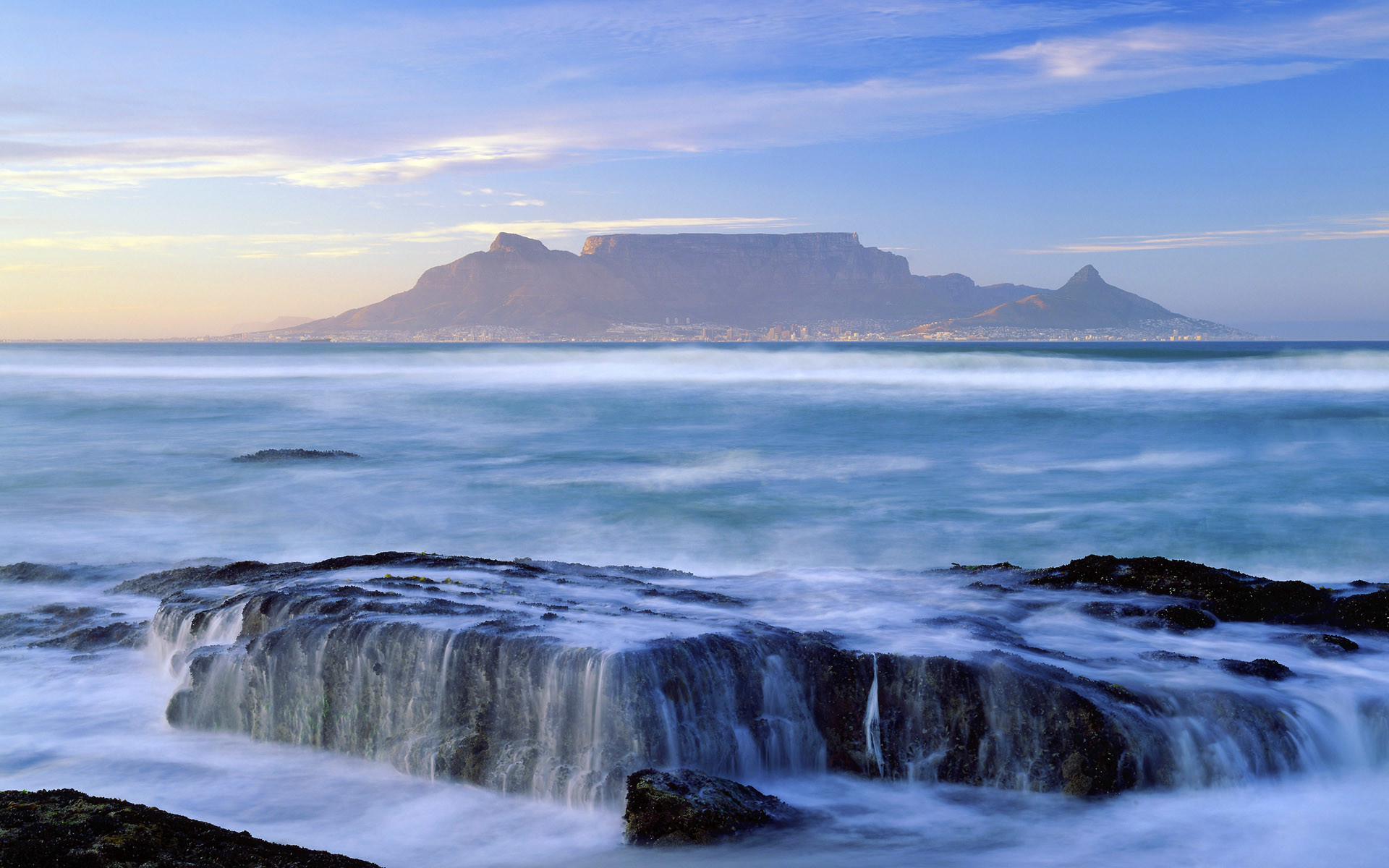 Table Mountain, Città del Capo, Sudafrica, Oceano, Lunga esposizione, sfondo Windows 7