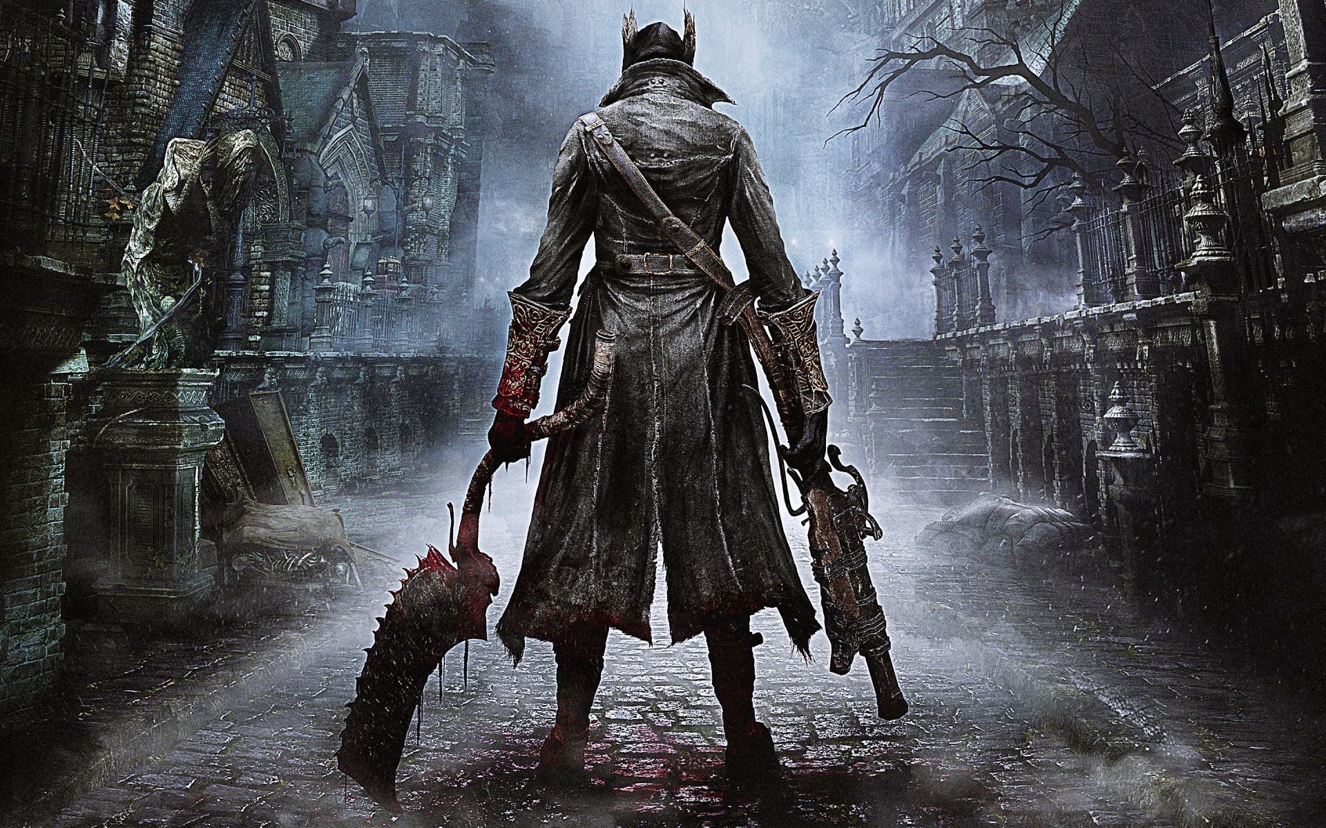Cacciatore, Bloodborne, Yharnam, Sega mannaia, Pioggia, 1920x1200, sfondo MacBook Pro