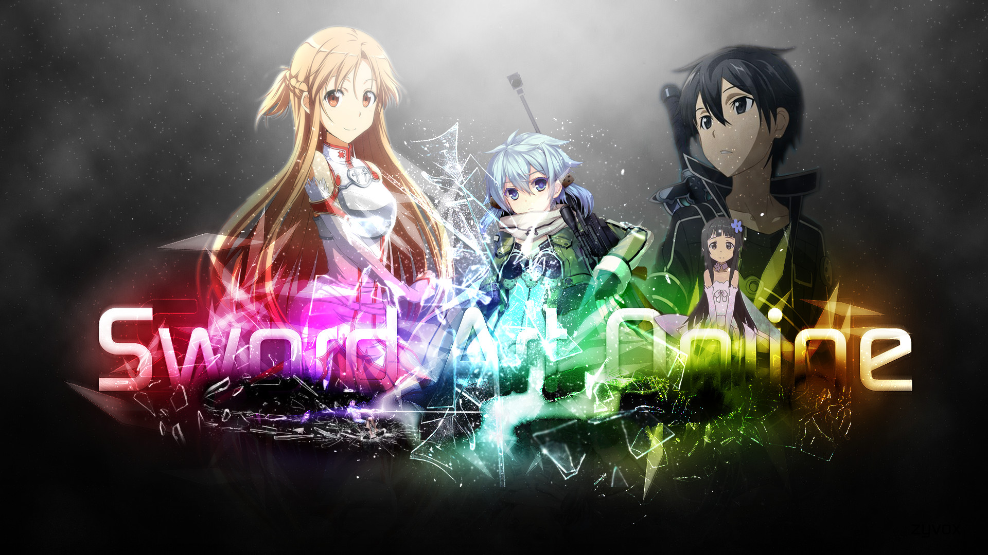 Asuna, Kirito, Sinon, Sword Art Online, Logo, 16:9 Full HD, sfondo widescreen