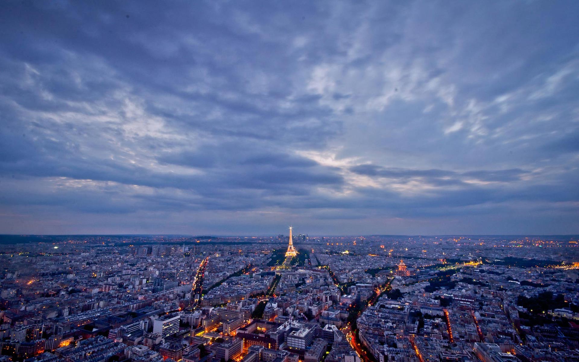 Torre Eiffel, Parigi, Panorama, Crepuscolo, 16:10 Full HD, sfondo widescreen