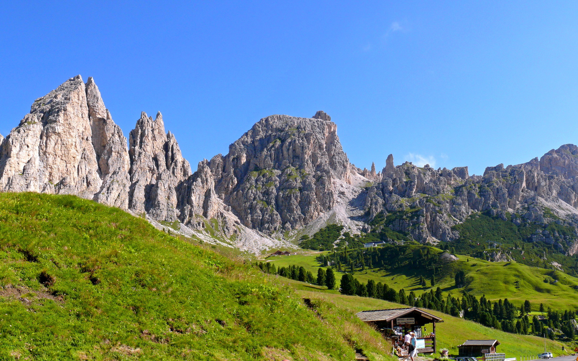 Dolomiti, Picchi rocciosi, Prati, Baita, 1920x1200, sfondo MacBook Pro