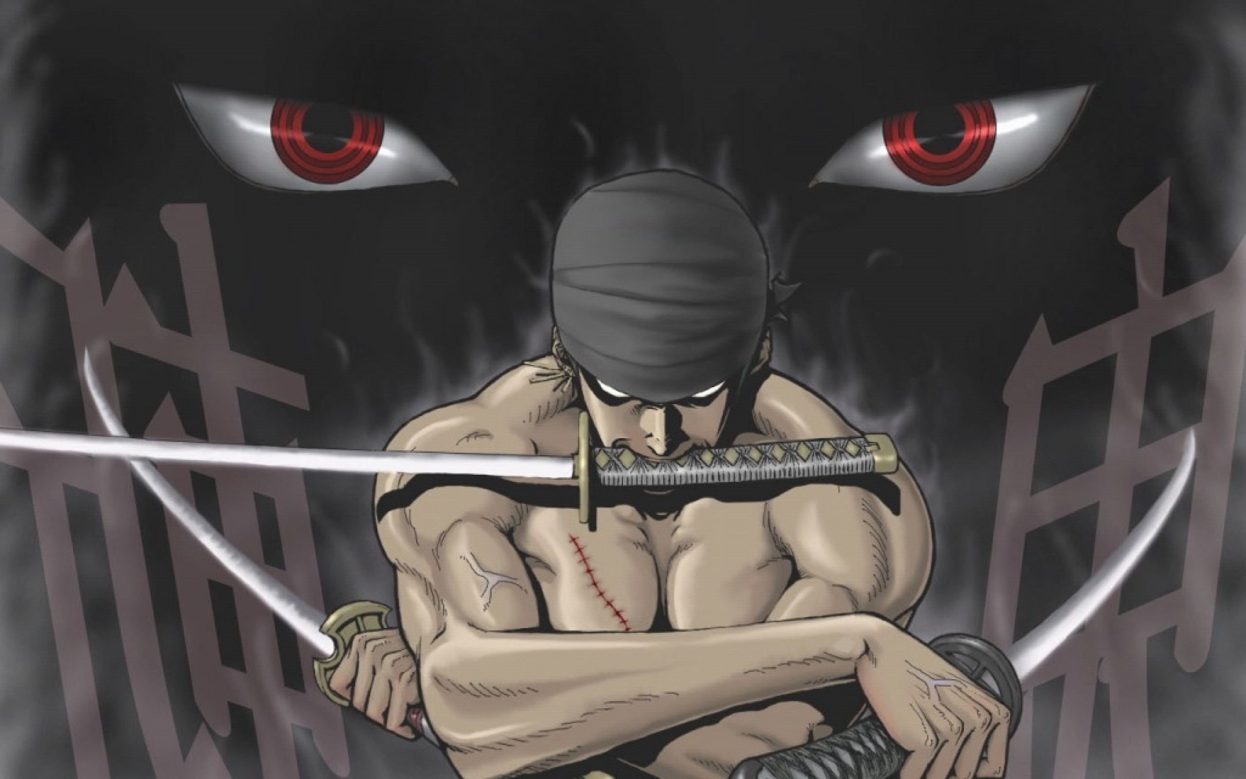 Roronoa Zoro, One Piece, Santoryu, Occhi rossi, Bandana, 2K, sfondo per PC e portatile