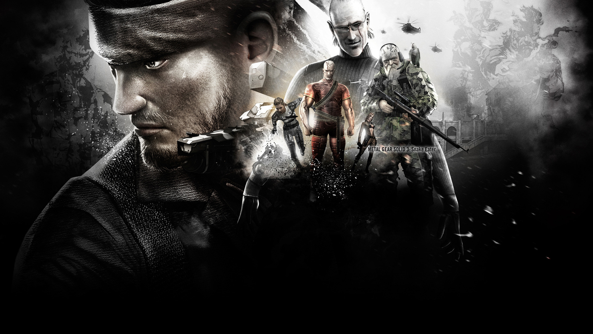 Naked Snake, Metal Gear Solid 3: Snake Eater, The Boss, Ocelot, Bianco e nero, sfondo desktop