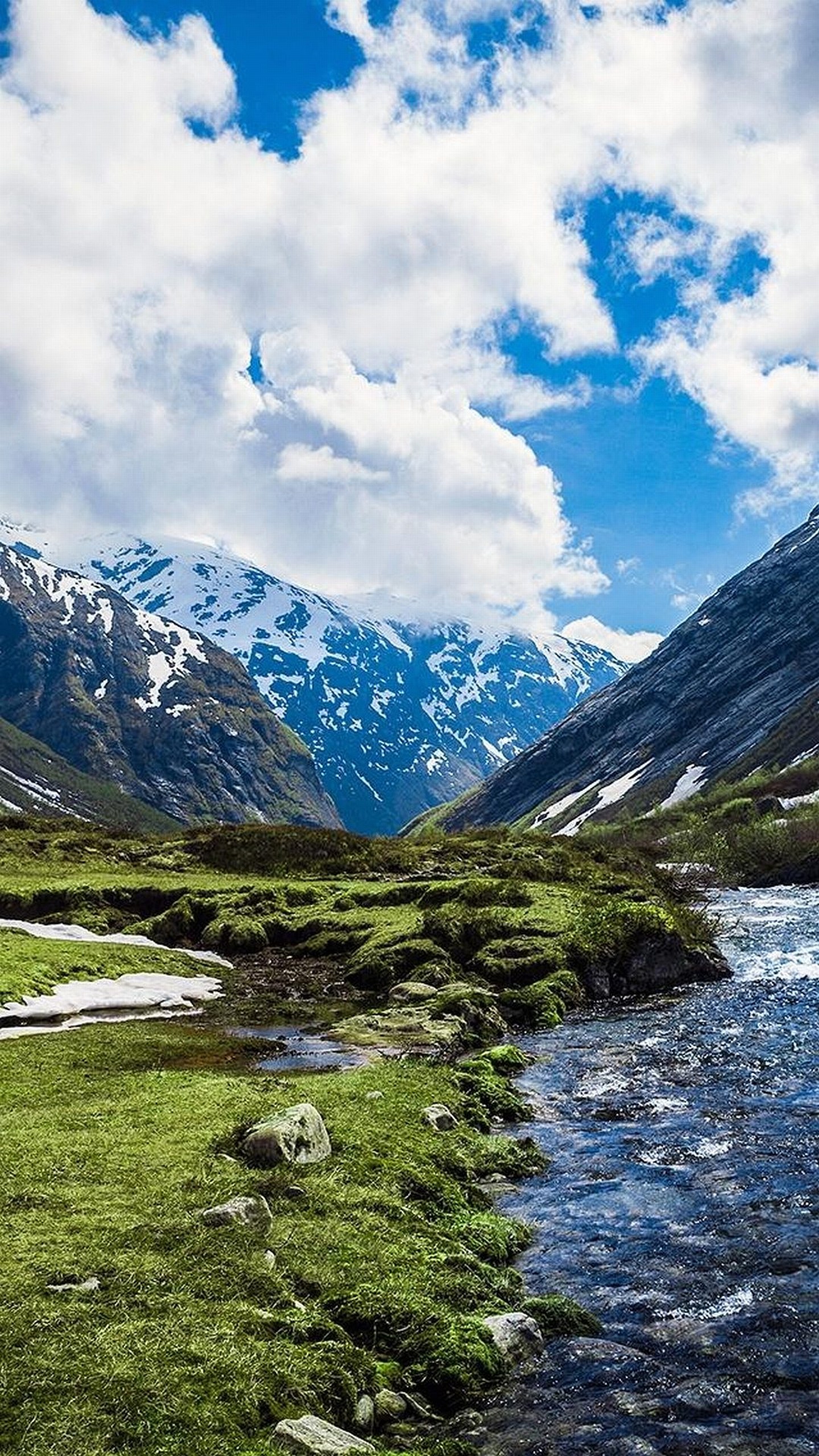 Valle, Montagne, Ruscello, Nuvole, Prato, sfondo schermata di blocco LG G3