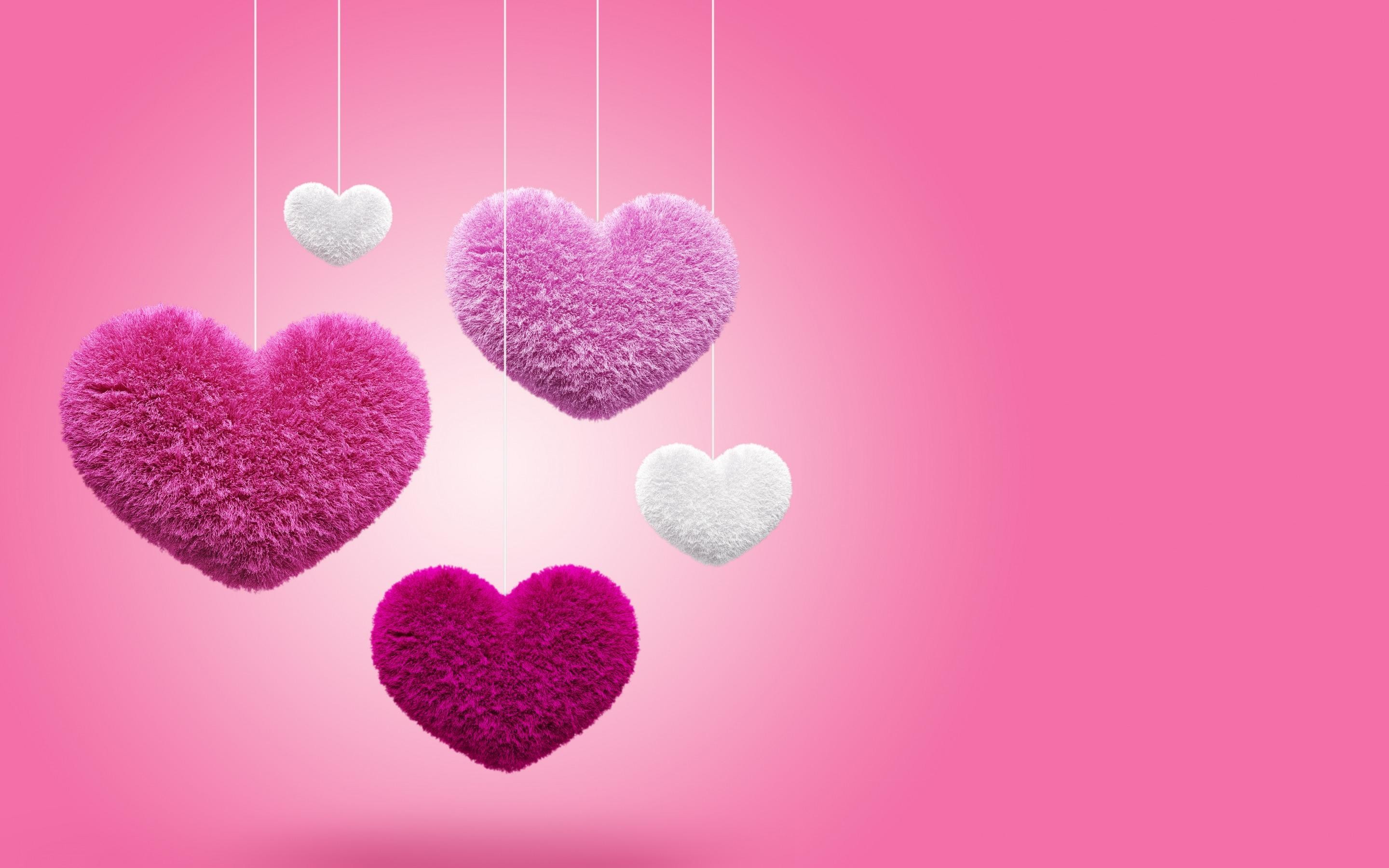 Cuori di peluche, Cuori appesi, Rosa, Fucsia, 2880x1800, immagine di sfondo