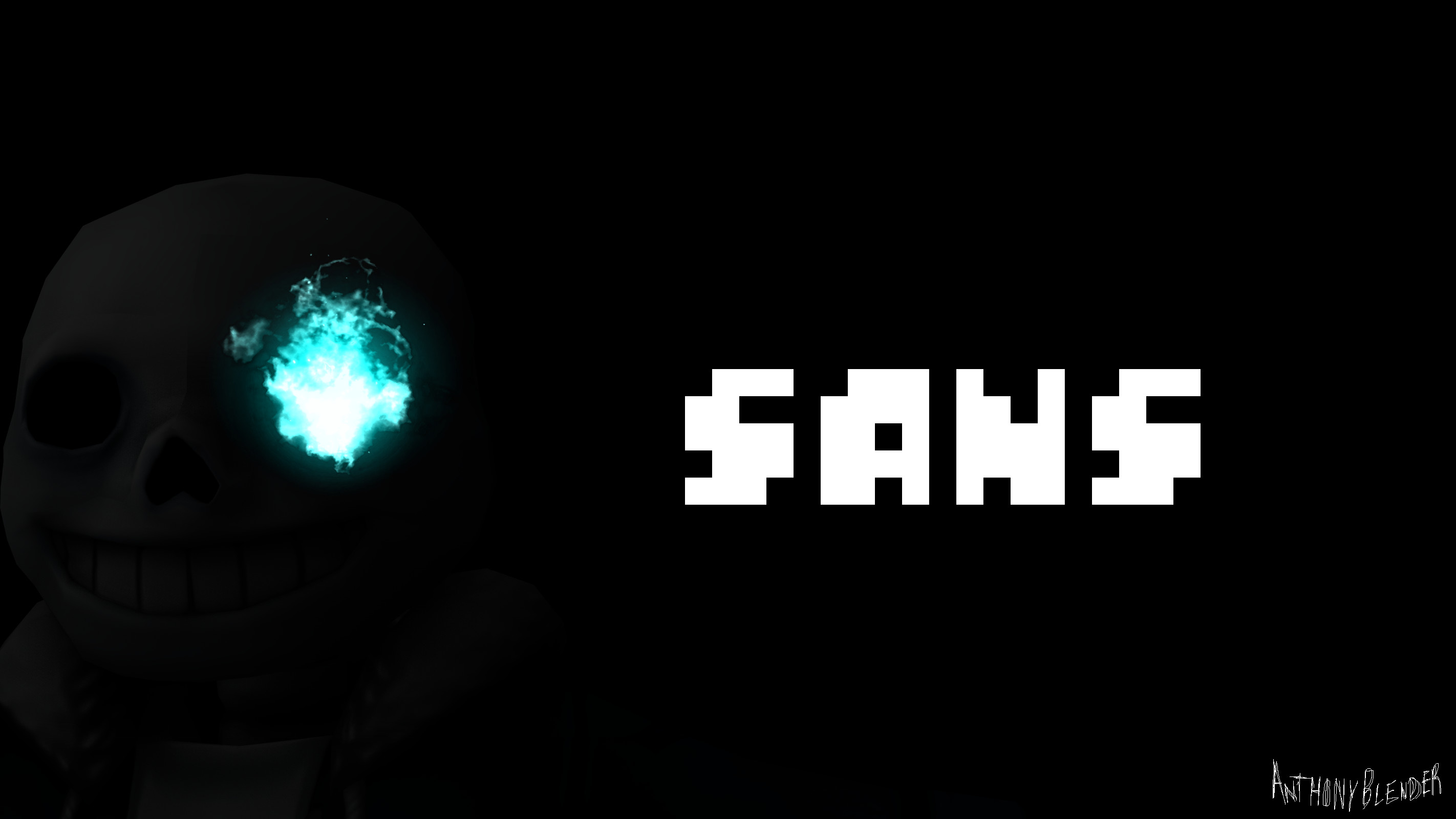 Sans, Undertale, Pixel art, Occhio blu, Sfondo nero, 2K, wallpaper desktop
