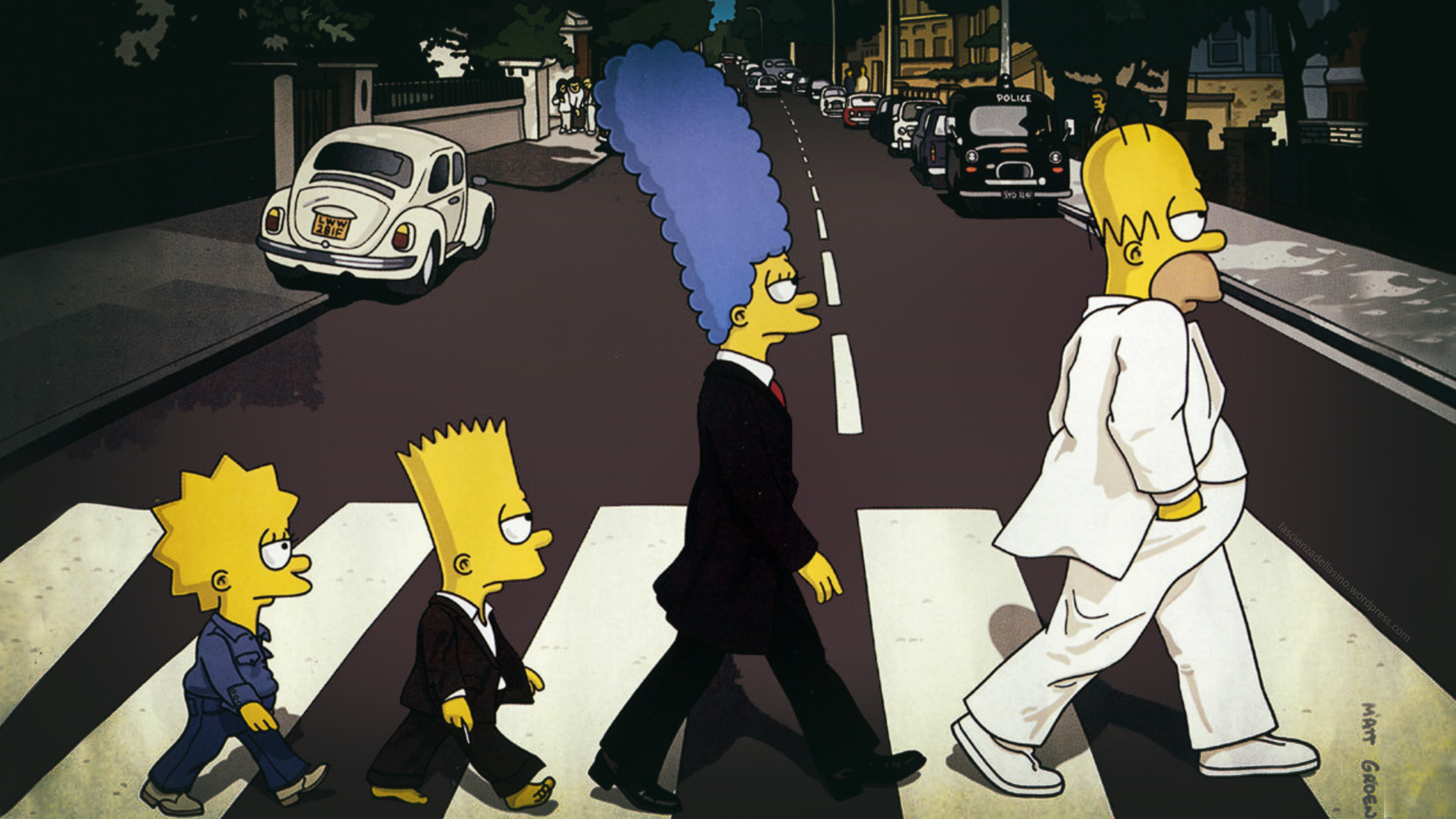 I Simpson, Abbey Road, The Beatles, Parodia, 3840x2160, sfondo per PC